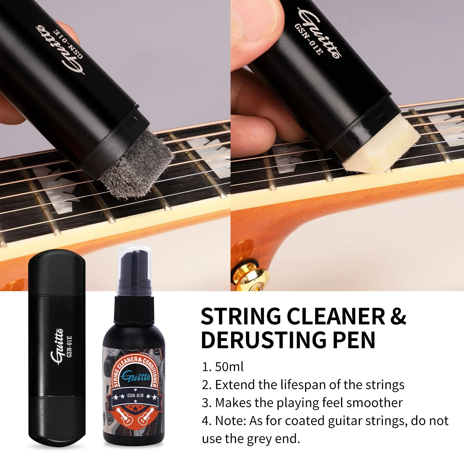 GUITTO Guitar Cleaning Kit All in One - Guitar Care Kit with Fretboard Lemon Oil, Guitar Polish, String Cleaner for Acoustic Guitar, Electric Guitar, Bass - Microfiber Cloths GSN-01 - Image 3