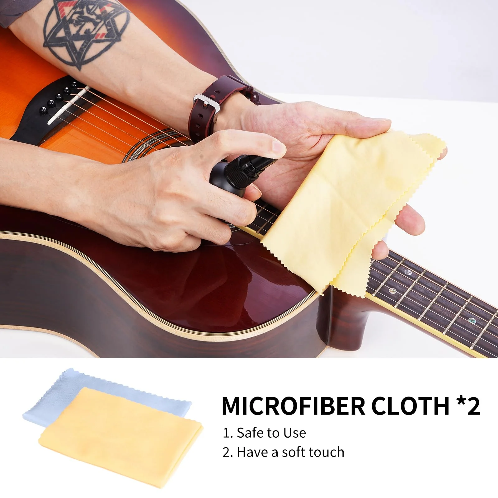 GUITTO Guitar Cleaning Kit All in One - Guitar Care Kit with Fretboard Lemon Oil, Guitar Polish, String Cleaner for Acoustic Guitar, Electric Guitar, Bass - Microfiber Cloths GSN-01 - Image 5
