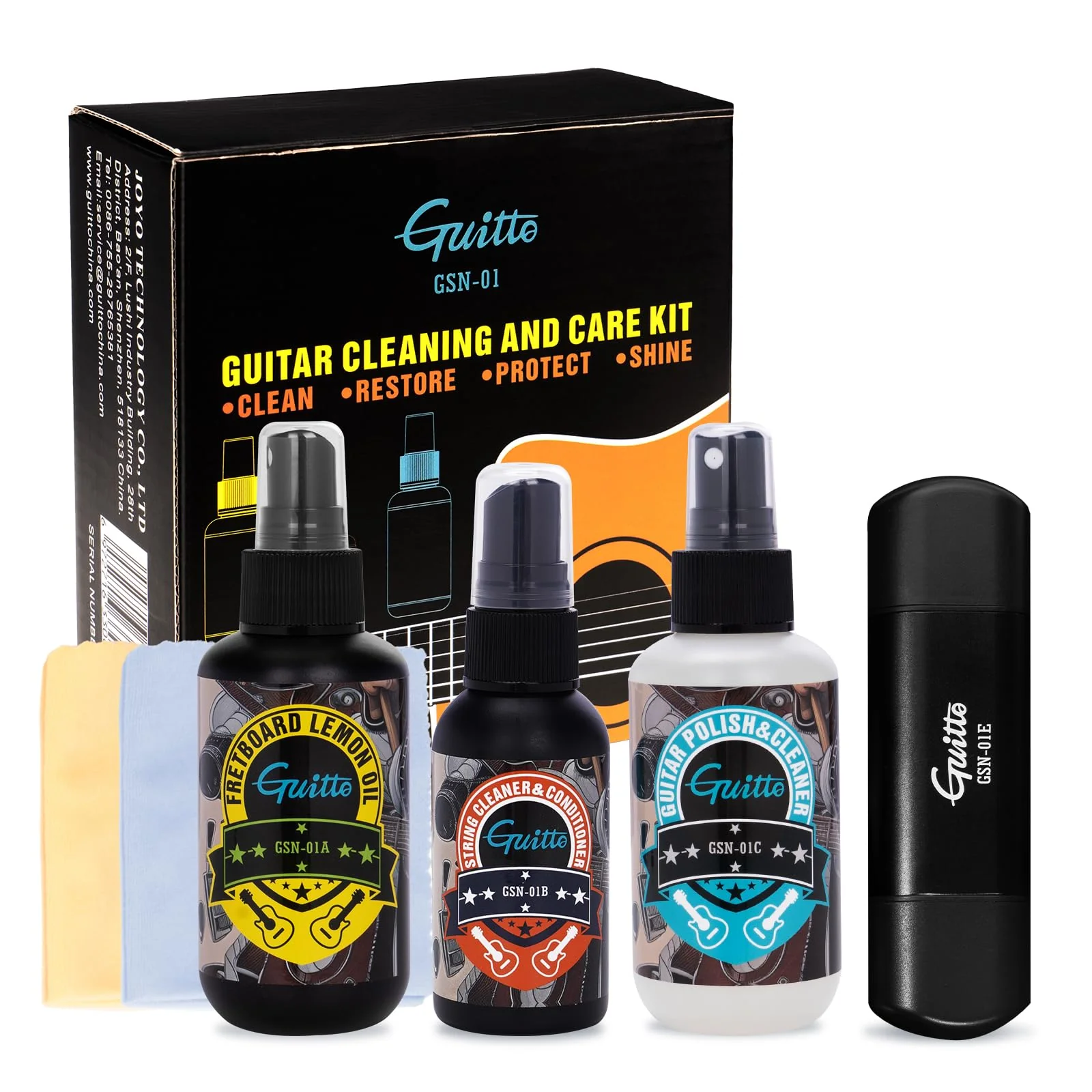 GUITTO Guitar Cleaning Kit All in One - Guitar Care Kit with Fretboard Lemon Oil, Guitar Polish, String Cleaner for Acoustic Guitar, Electric Guitar, Bass - Microfiber Cloths GSN-01 - Image 7