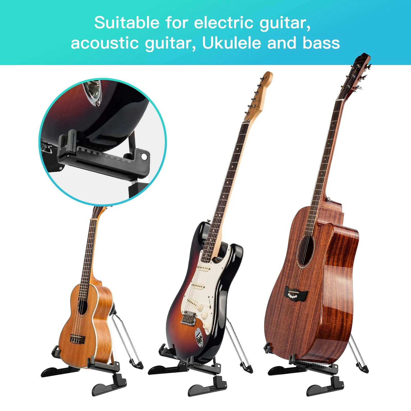 GUITTO Guitar Stand - Electric and Acoustic, Floor Standing Holder for Guitars, Bass, Banjo, Cello - Portable, Foldable, and Small A-Frame Design GGS-03 Black - Image 4