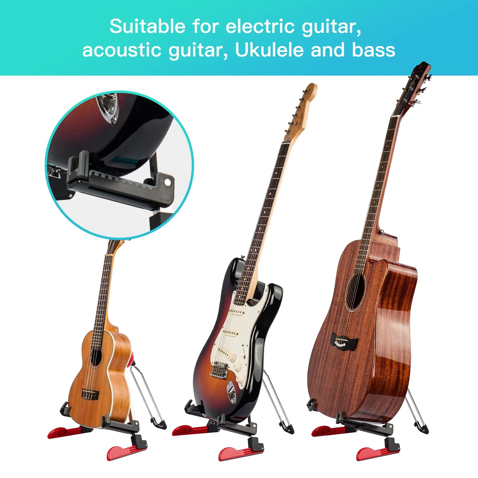 GUITTO Guitar Stand Floor Universal Folding Tripod Guitar Stands for Acoustic Electric Guitars Bass Accessories Banjo Stand GGS-03 Red - Image 2