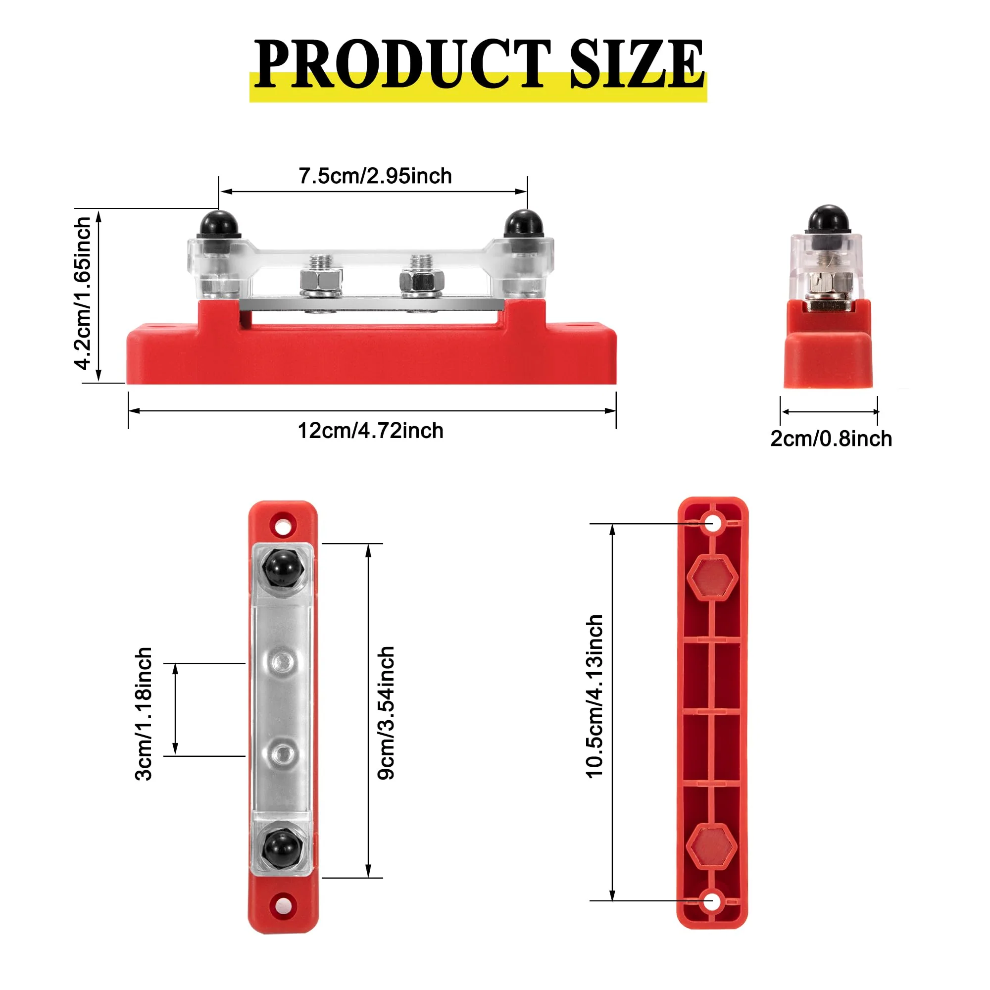GUNGY Busbar 12V-48V DC Busbars Distribution Block Busbar 150A Power Distribution Block with 4 x M6 Connection Bolts for Car RV Boat Red Black Pack of 2 - Image 6