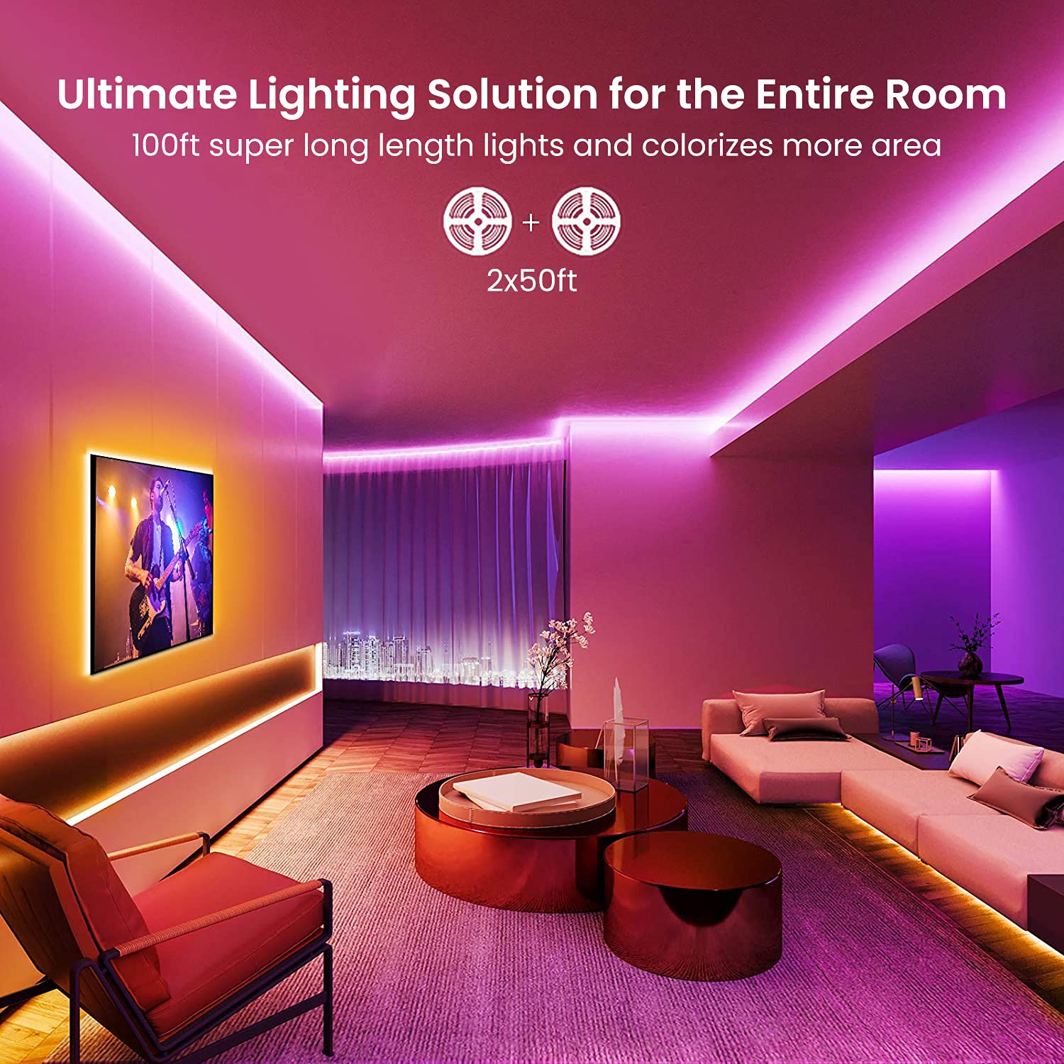 GUPUP LED Strip Lights,Rope Lights,Bluetooth APP Control,Color Changing Light Strip,Lights sync with Music,para cuarto,LED Lights for Bedroom... 100 FT - Image 3