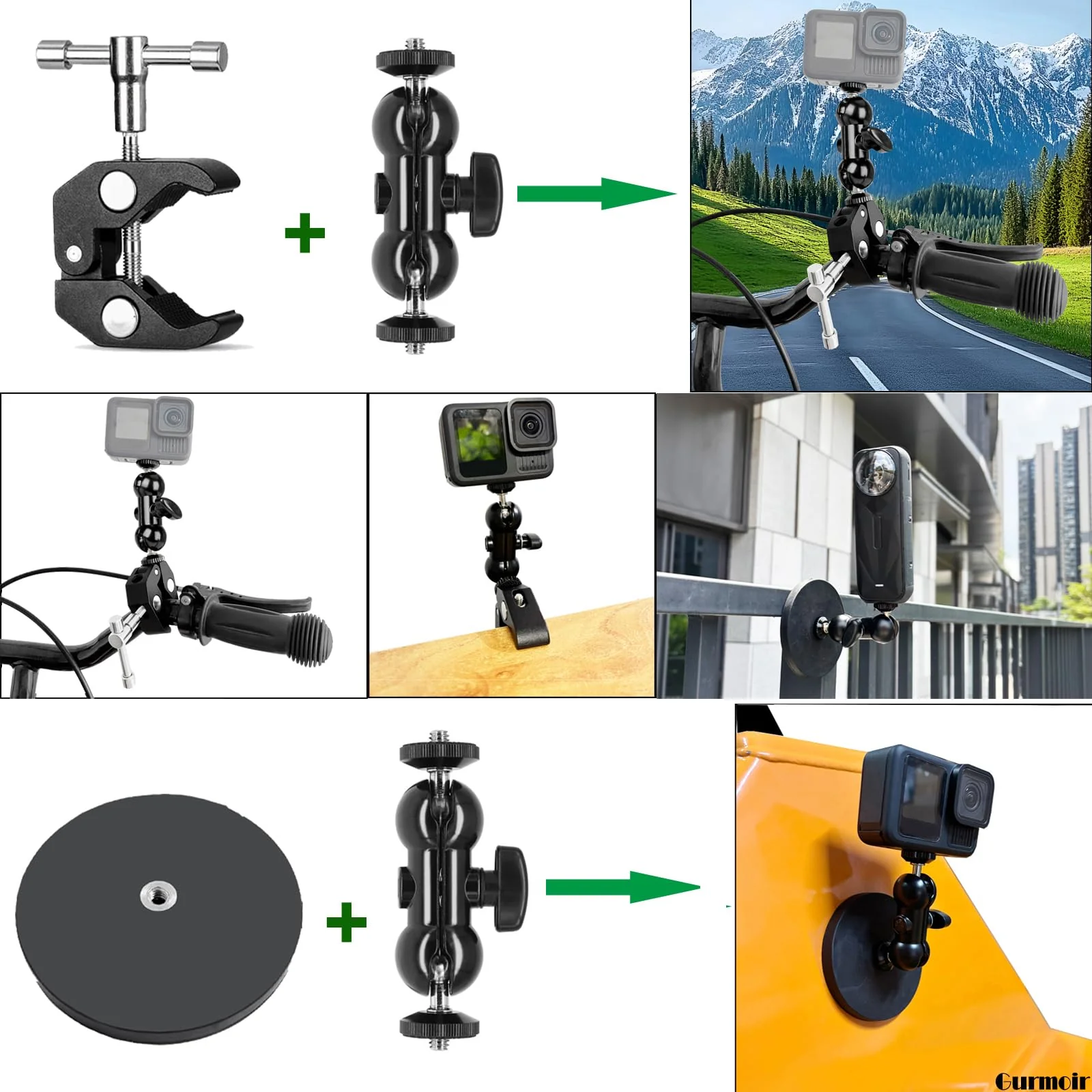 Gurmoir Action Camera Motorcycle Mount Kit with Magnetic Base for Gopro Hero 13 12 11 10 9 8/DJI Osmo Action 6/5 pro/4/Insta360 X5/X4/3/Go Pro Mini/Max/Max 2 - Image 6