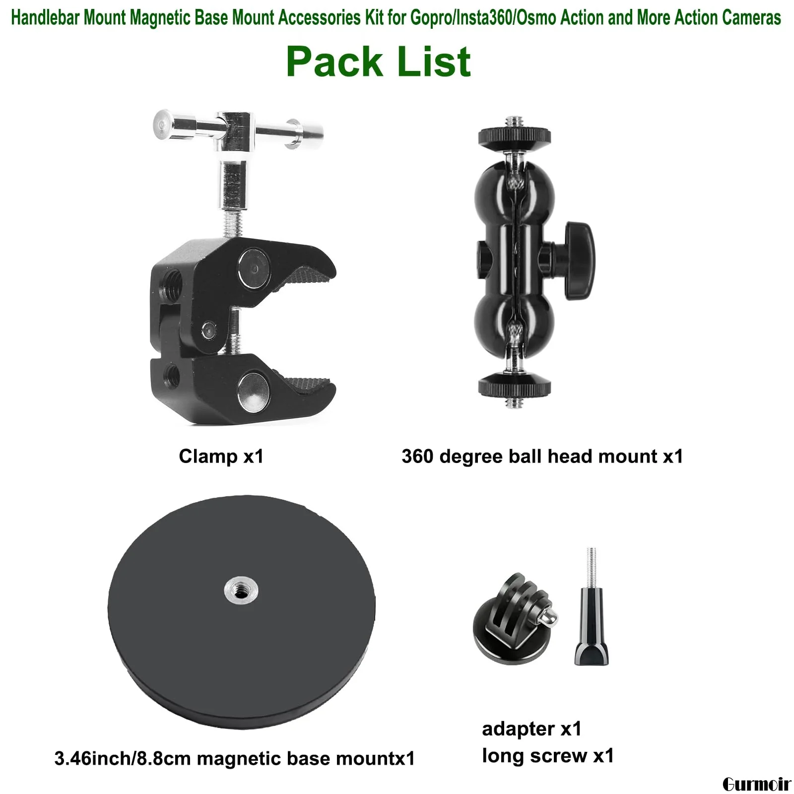 Gurmoir Action Camera Motorcycle Mount Kit with Magnetic Base for Gopro Hero 13 12 11 10 9 8/DJI Osmo Action 6/5 pro/4/Insta360 X5/X4/3/Go Pro Mini/Max/Max 2 - Image 7