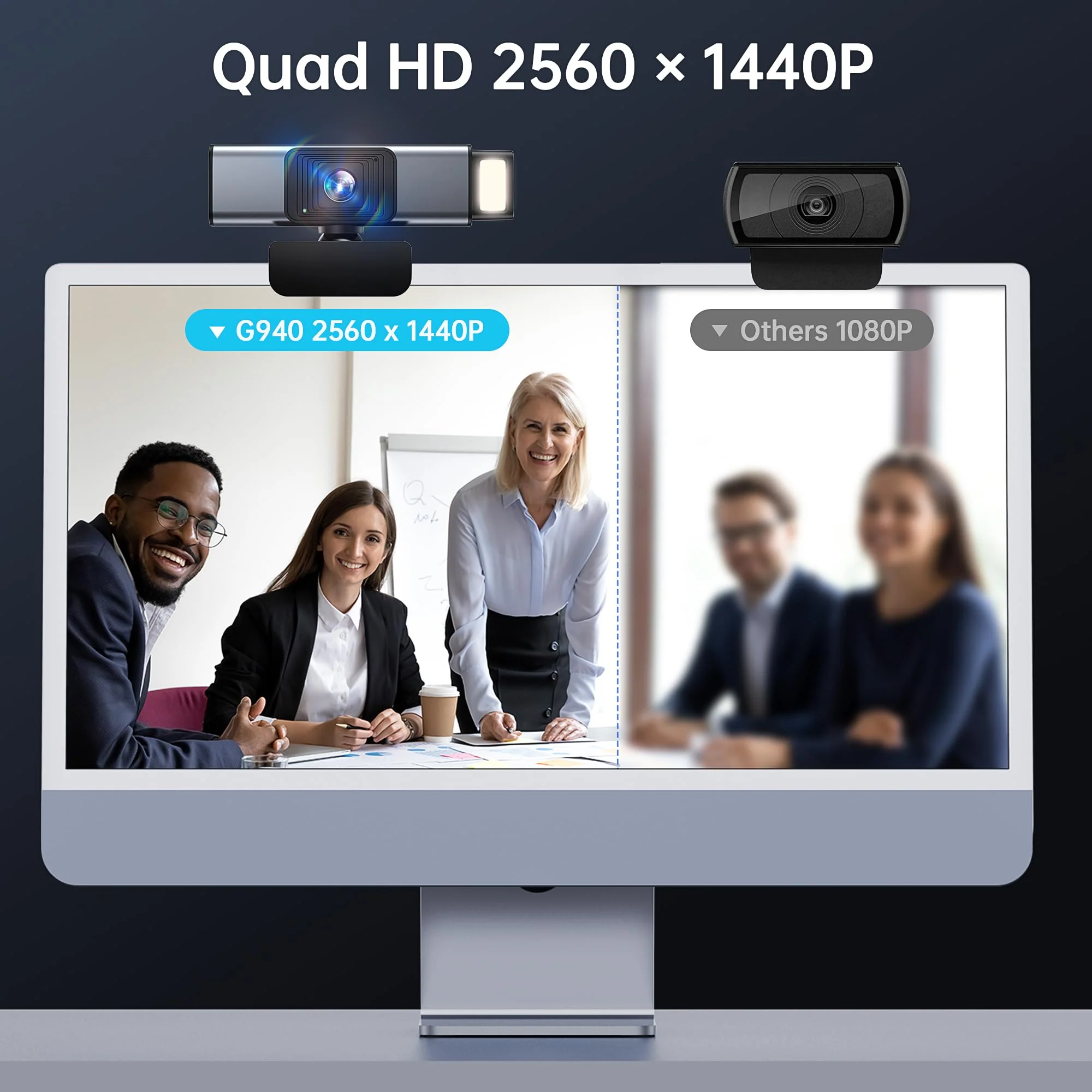 GUSGU G940 2K Quad HD Webcam for PC, with Microphone & Privacy Protection, Web Camera for Desktop Computer/Laptop/MacBook, USB Streaming Camera - Image 2