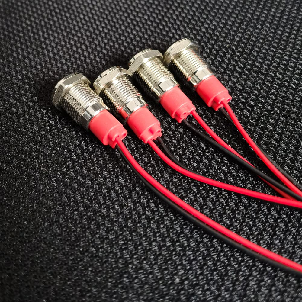 GUUZI 10mm LED Indicator Light 12-24V Waterproof Signal Light Metal Plate LED Indicator Signal Light Plate Mount Flat Head with Wires Silver Housing (Red, 4 Pack) Red - Image 3
