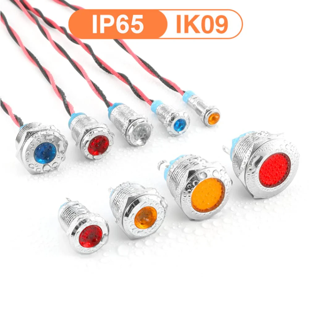 GUUZI 10mm LED Indicator Light 12-24V Waterproof Signal Light Metal Plate LED Indicator Signal Light Plate Mount Flat Head with Wires Silver Housing (Red, 4 Pack) Red - Image 6