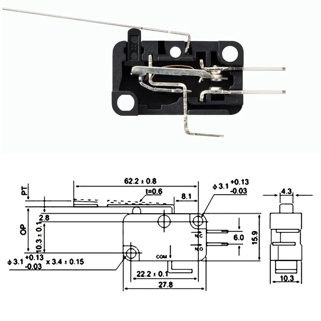GUUZI 10pcs V-153-1C25 Momentary Micro Limit Switch Long Straight Hinge Lever Arm SPDT Snap Switch for Arduino - Image 4