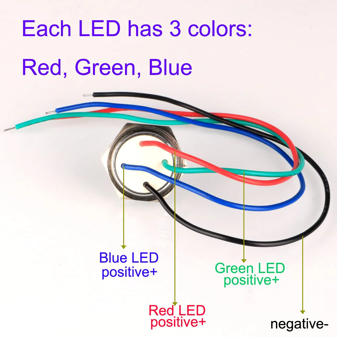 GUUZI 4pcs 12V-24V RGB Triple (Red Green Blue) Metal LED Indicator Light 19 mm Waterproof Signal Lamp with Cable Red/Green/Blue-19 Mm - Image 2