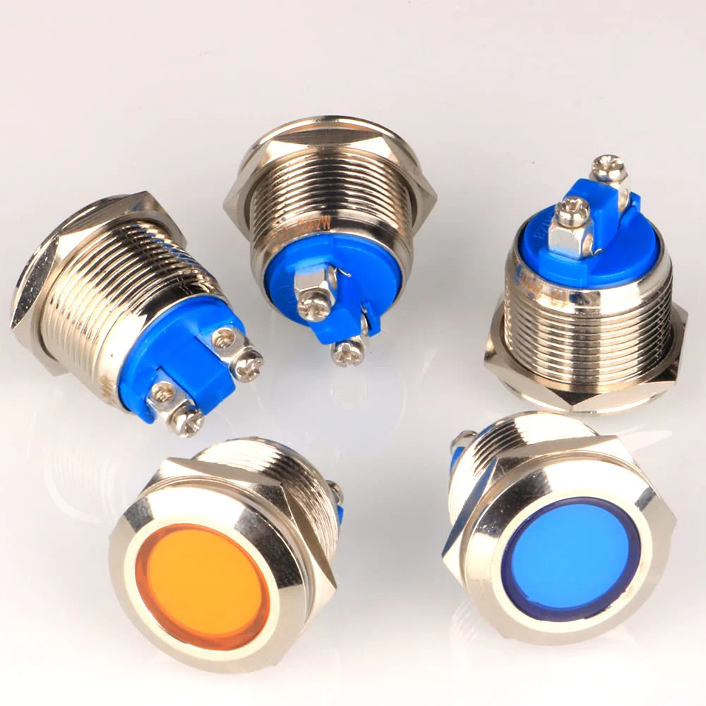 GUUZI 5pcs 12V-24V 19mm LED Metal Indicator Light Waterproof Signal Lamp Red Green with Wire Red/Yellow/Blue/Green/White-19 Mm - Image 2