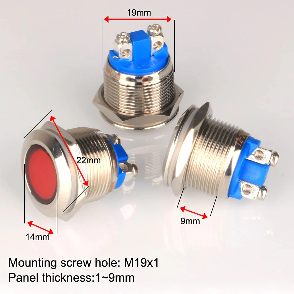 GUUZI 5pcs 12V-24V 19mm LED Metal Indicator Light Waterproof Signal Lamp Red Green with Wire Red/Yellow/Blue/Green/White-19 Mm - Image 3