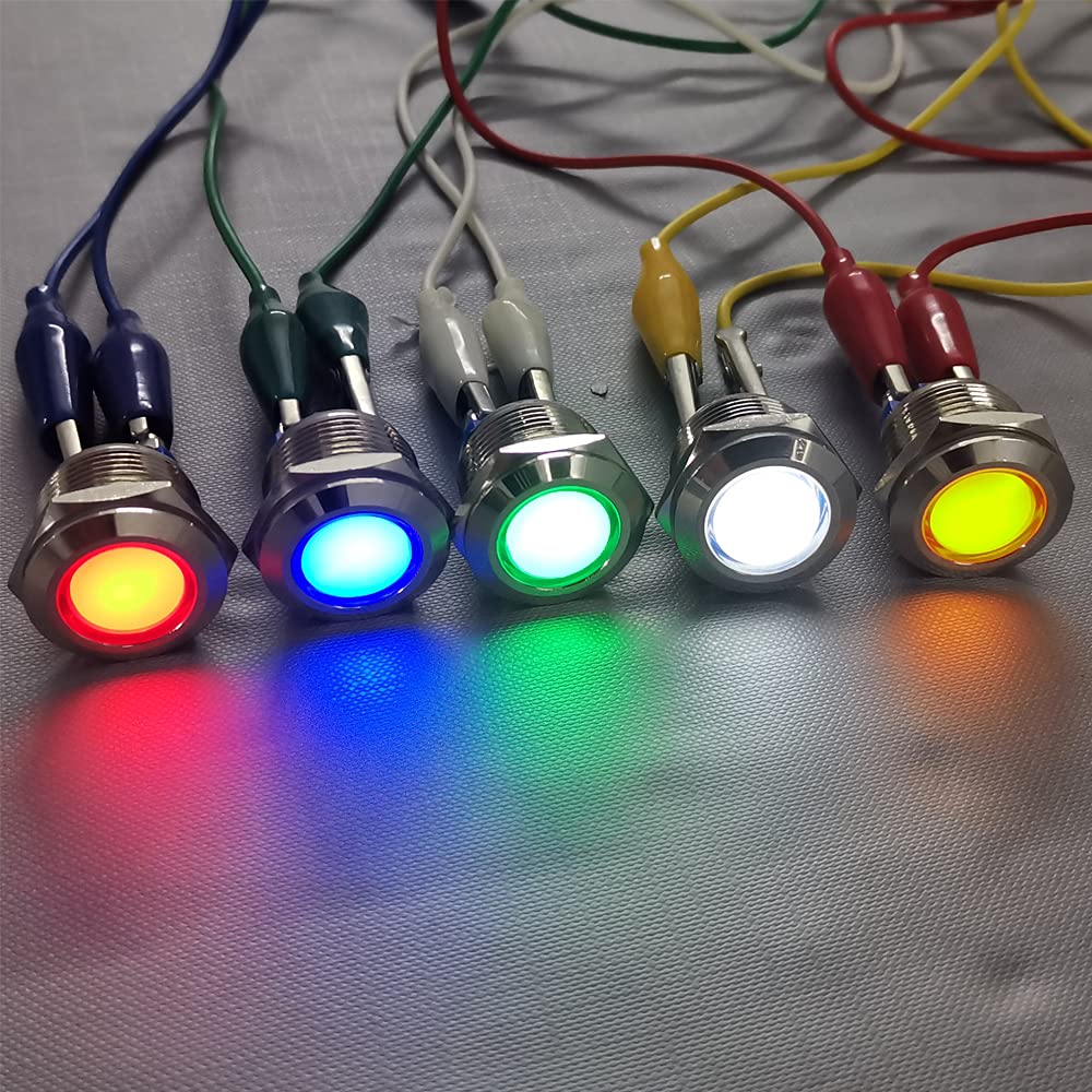 GUUZI 5pcs 12V-24V 19mm LED Metal Indicator Light Waterproof Signal Lamp Red Green with Wire Red/Yellow/Blue/Green/White-19 Mm - Image 4