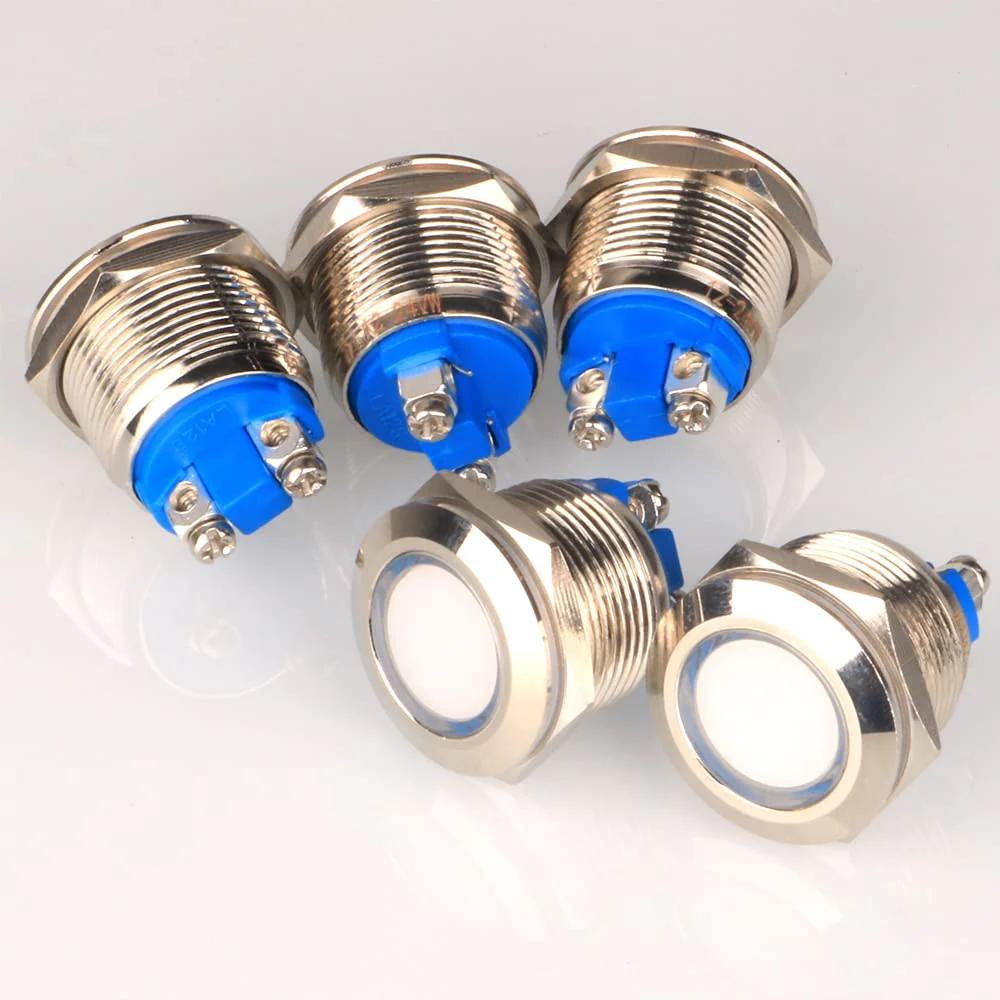 GUUZI 5pcs 12V-24V 19mm LED Metal Indicator Light Waterproof Signal Lamp with Wire (White) White-19 mm - Image 3