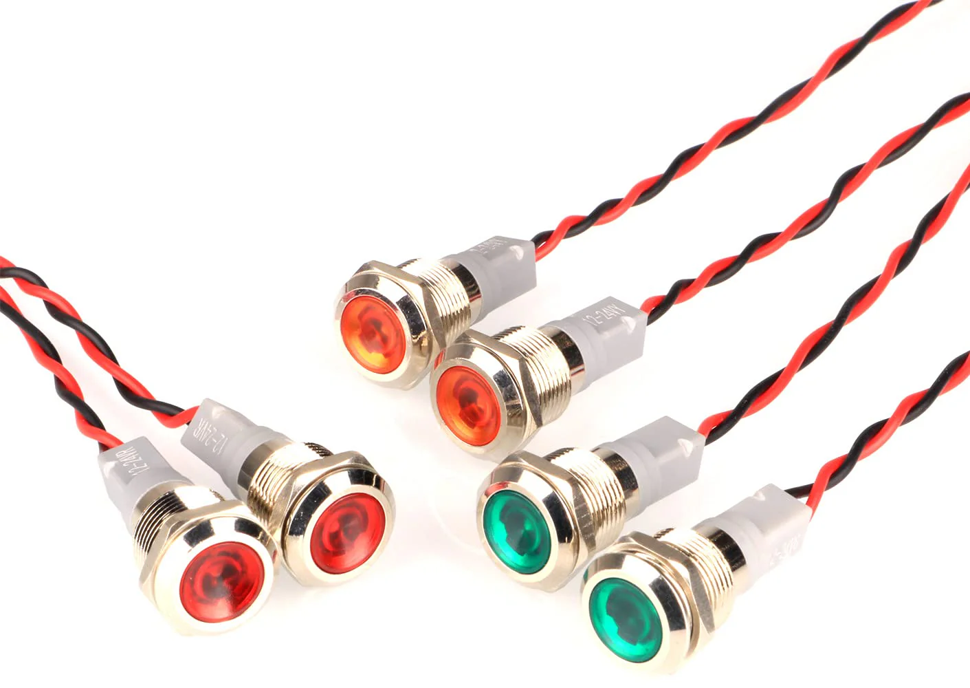 GUUZI 6pcs 220V-230V 12 mm LED Panel Pilot Dash Warning Light Indicator Light Lamp Pilot Dash Bulbs Directional (Red/Yellow/Green) Red/Yellow/Green.