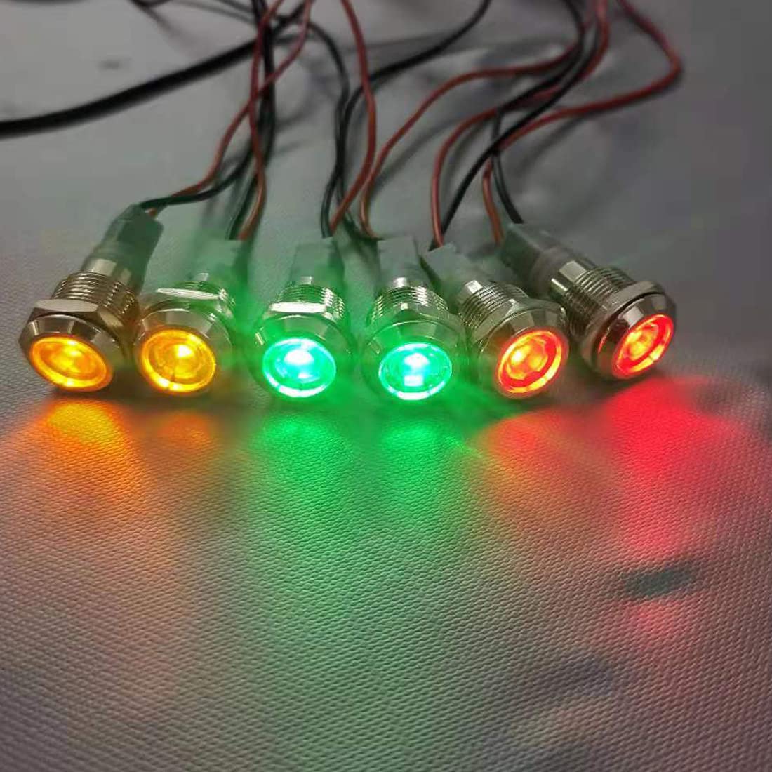 GUUZI 6pcs 220V-230V 12 mm LED Panel Pilot Dash Warning Light Indicator Light Lamp Pilot Dash Bulbs Directional (Red/Yellow/Green) Red/Yellow/Green. - Image 2