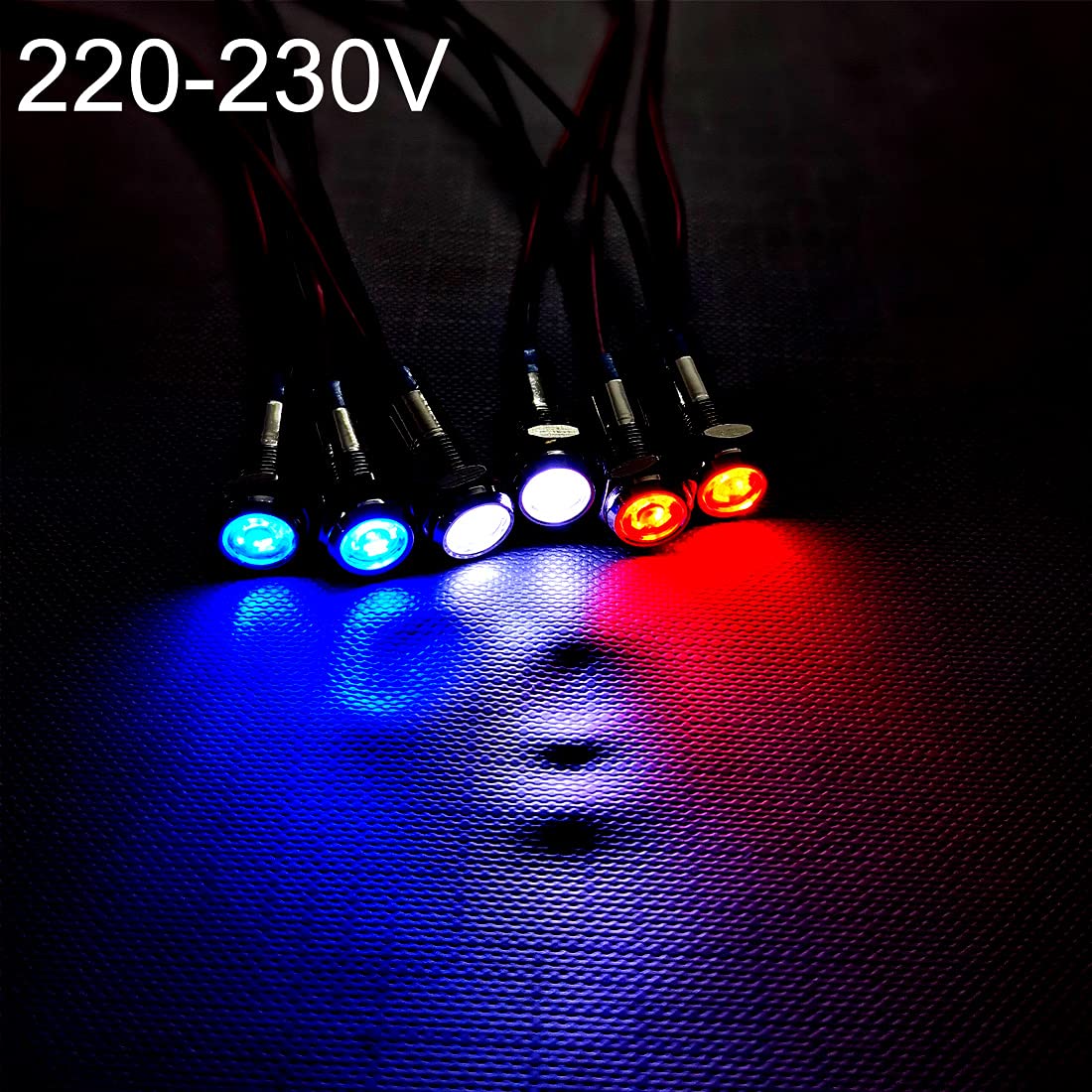 GUUZI 6pcs 220V-230V 6 mm LED Panel Pilot Dash Warning Light Indicator Light Lamp Pilot Dash Bulbs Directional (Red/Blue/White) Red / Blue / White - Image 2