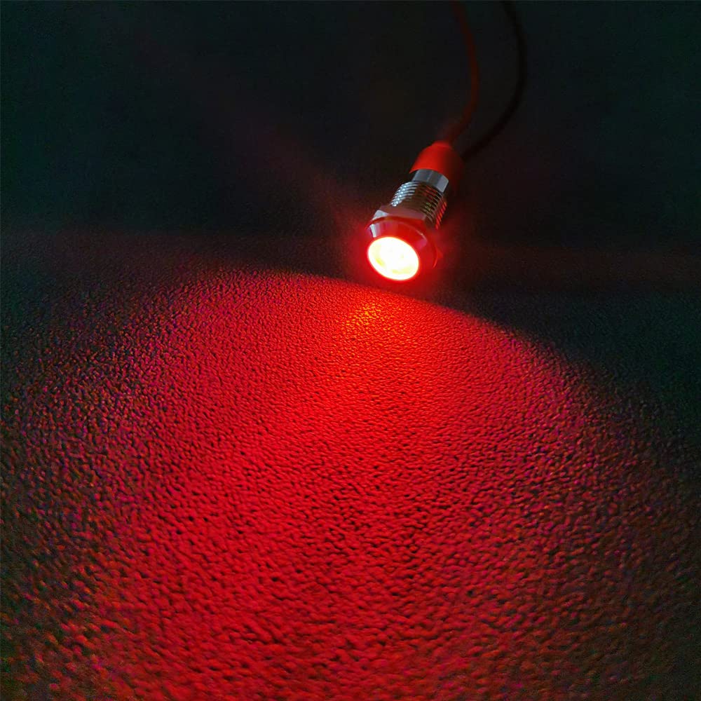 GUUZI 8mm LED Indicator Light 12-24V Waterproof Signal Light Metal Plate LED Indicator Signal Light Plate Mount Flat Head with Wires Silver Housing (Red, 6 Pieces) Red - Image 4