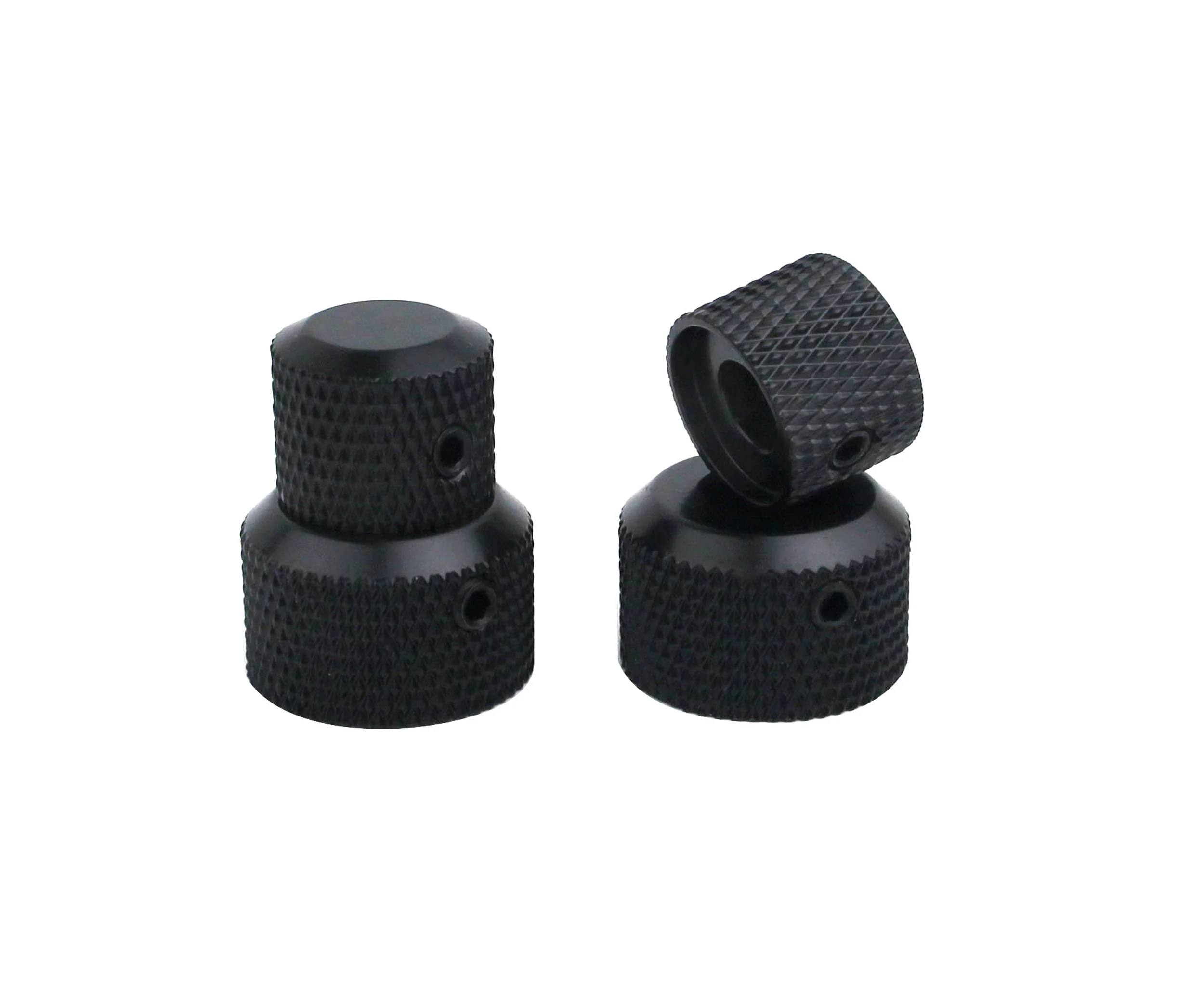 Guyker 2Pcs Brass Concentric Stacked Knobs, Dual Knurled Control Knobs, High Grade Dome Volume Tone Knob Replacement for Electric Guitar or Precision Bass - CNC Machined (Black) Black - Image 2