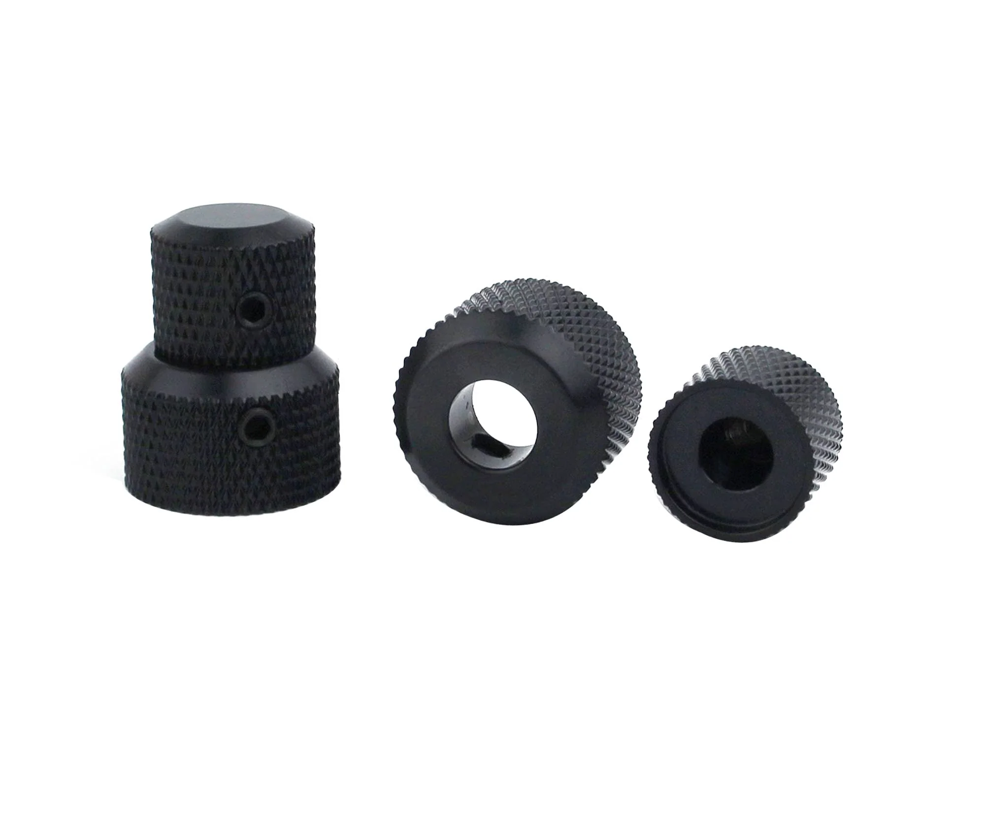 Guyker 2Pcs Brass Concentric Stacked Knobs, Dual Knurled Control Knobs, High Grade Dome Volume Tone Knob Replacement for Electric Guitar or Precision Bass - CNC Machined (Black) Black - Image 4