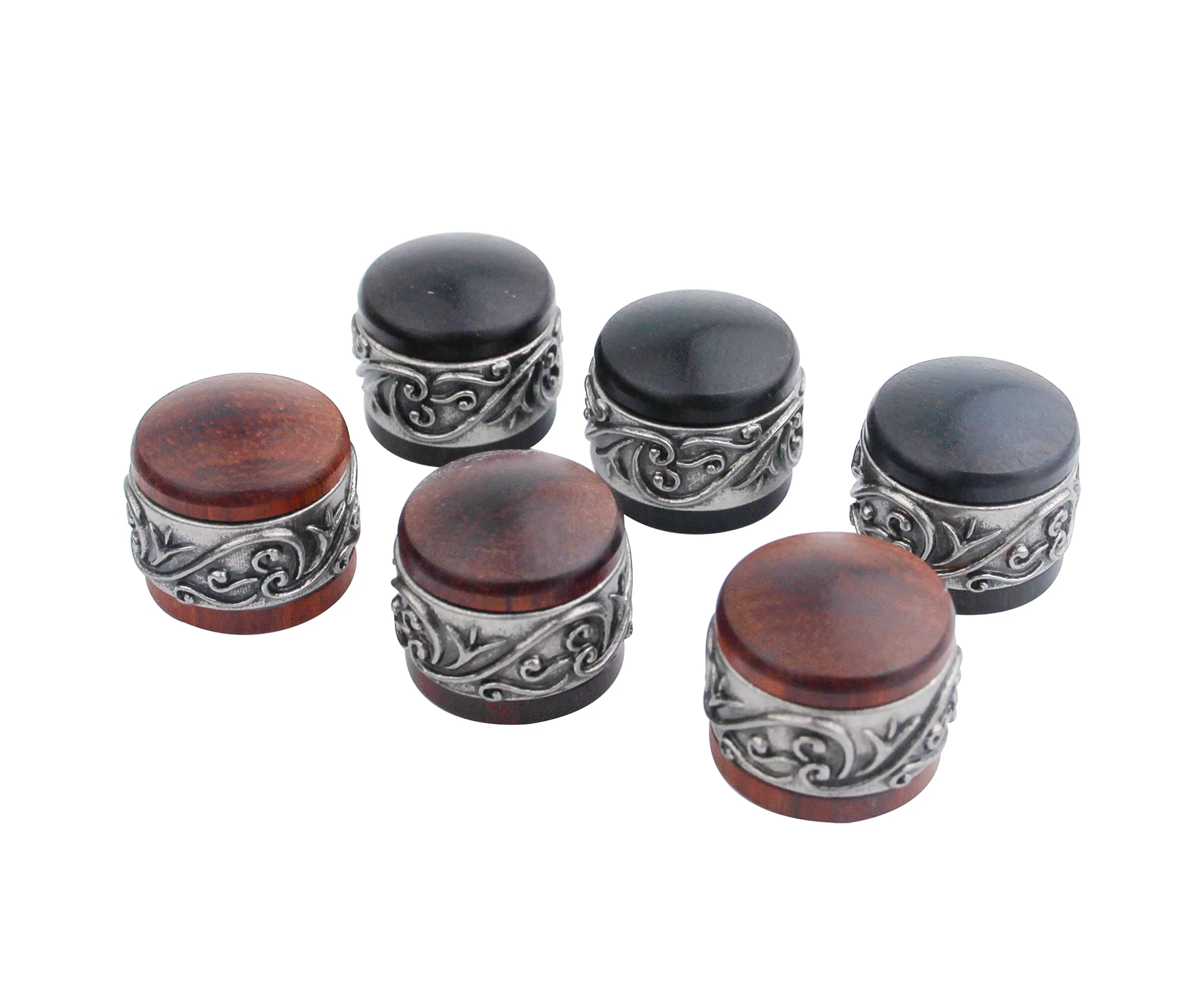 Guyker 3Pcs Red Sandalwood Potentiometer Control Knobs Dia. 6mm (0.24") Shaft Pots - Long Grass Flower Around Dome Speed Tone Volume Knob Guitar Bass - Antique Silver Red -antique silver around - Image 4