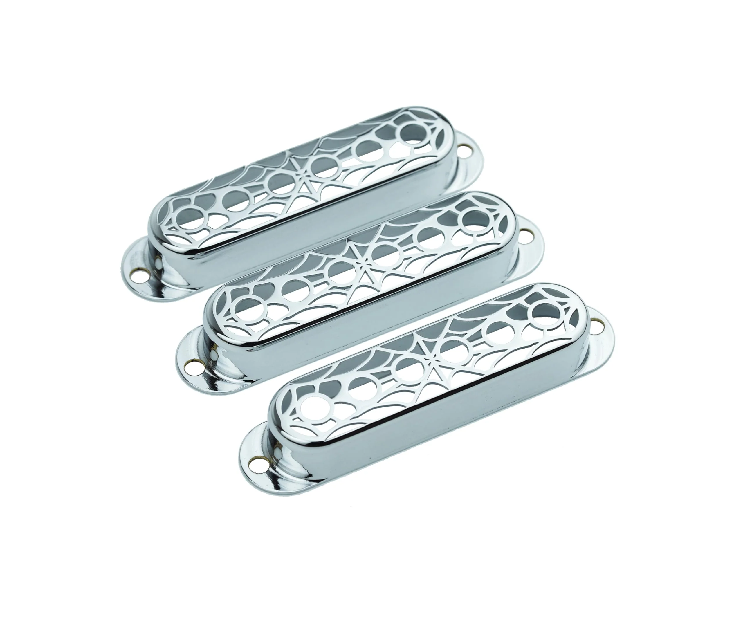 Guyker 3Pcs Single Coil Guitar Pickup Covers (52mm Pole Spacing), Copper Hollow Out Spider Web Style Pickup Mounting Ring Set Guitar Accessories Replacement Part(PS007, Chrome) PS007, Chrome - Image 3