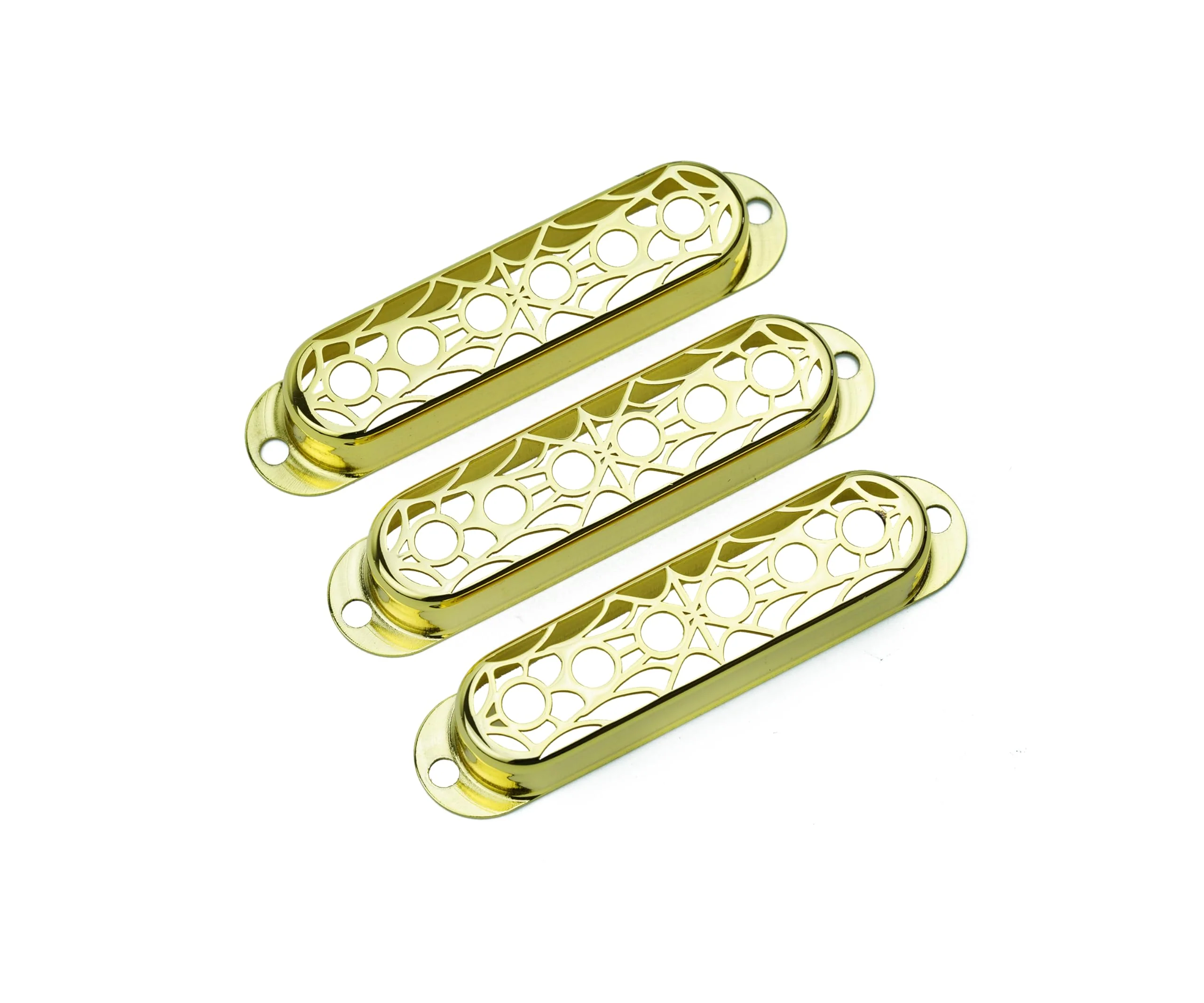 Guyker 3Pcs Single Coil Guitar Pickup Covers (52mm Pole Spacing), Copper Hollow Out Spider Web Style Pickup Mounting Ring Set Guitar Accessories Replacement Part(PS007, Gold) PS007, Gold - Image 3