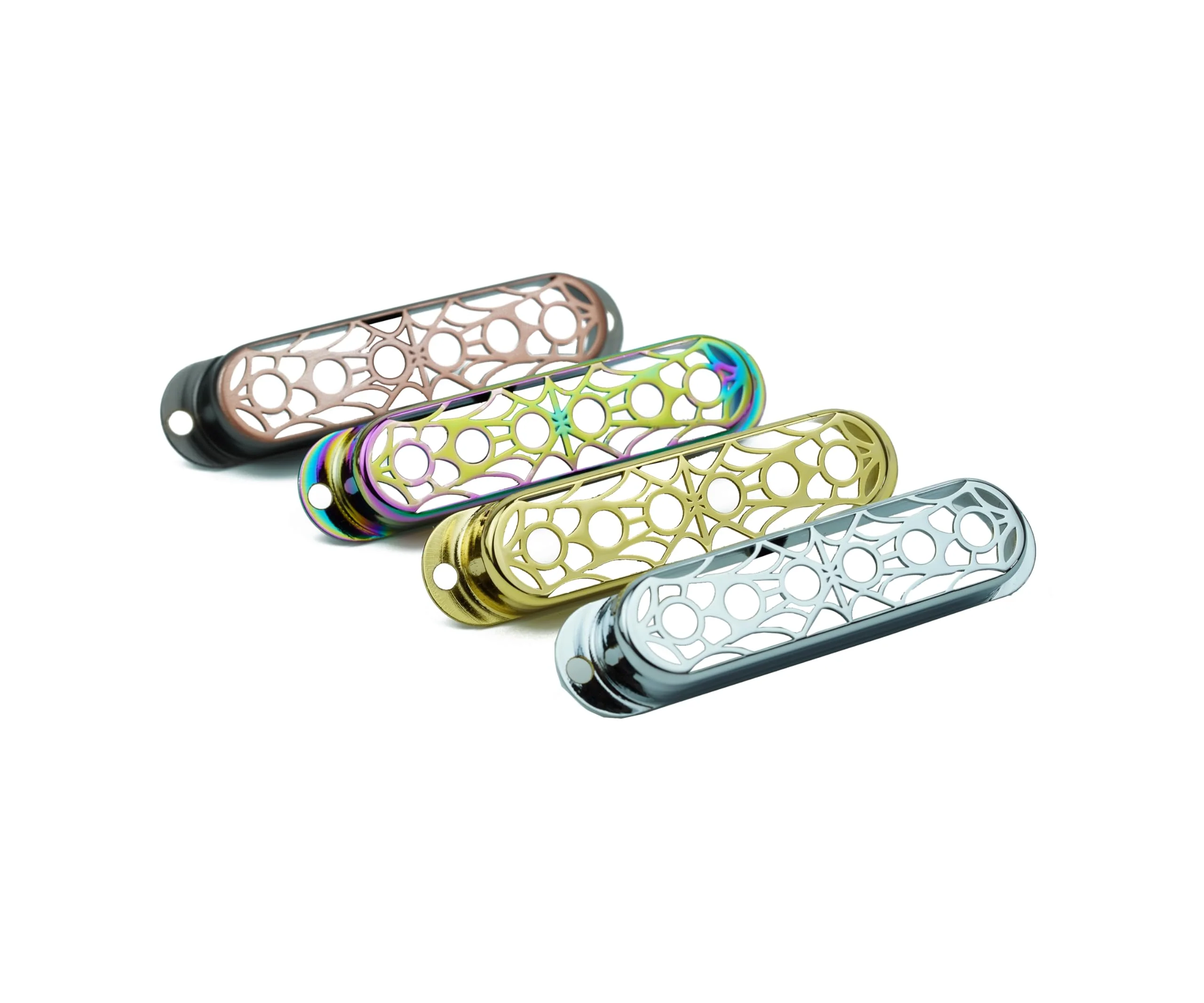 Guyker 3Pcs Single Coil Guitar Pickup Covers (52mm Pole Spacing), Copper Hollow Out Spider Web Style Pickup Mounting Ring Set Guitar Accessories Replacement Part(PS007, Gold) PS007, Gold - Image 5