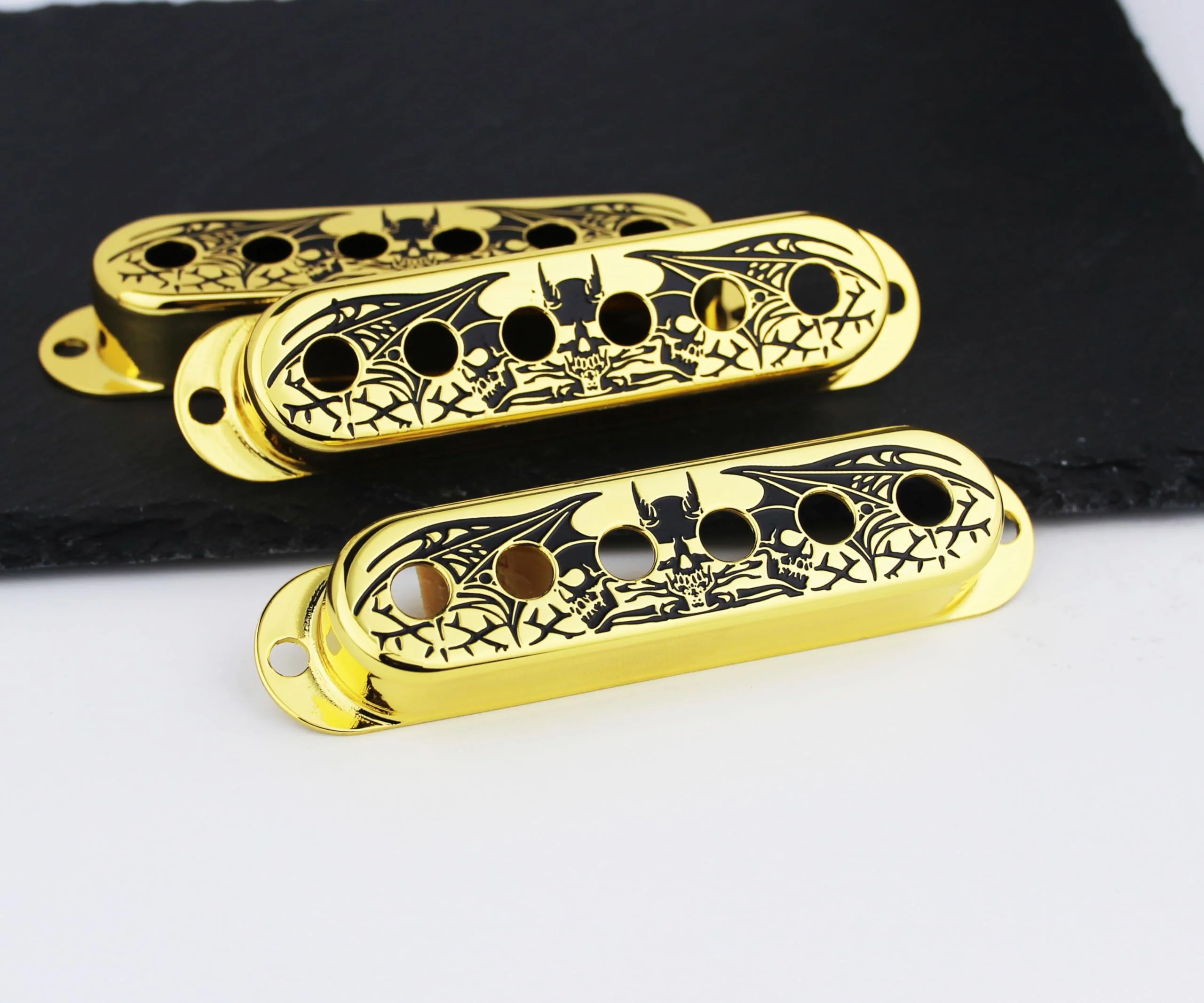Guyker 3Pcs Single Coil Guitar Pickup Covers (52mm Pole Spacing), Copper Pickup Mounting Ring Set Guitar Accessories Replacement Part Wing Surface, (PS003, Gold) PS003, Gold - Image 3