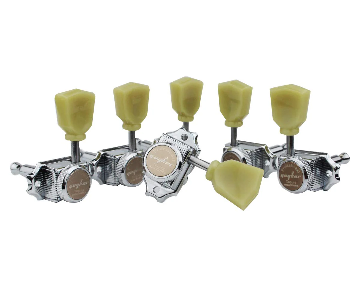 Guyker 3x3 Vintage Style Locking Guitar Machine Heads – 1:15 Ratio Lock String Deluxe Tuning Key Pegs Tuners Set Replacement for Electric, Acoustic or Folk Guitars - Chrome Chrome - Yellow Green Handle - Image 3
