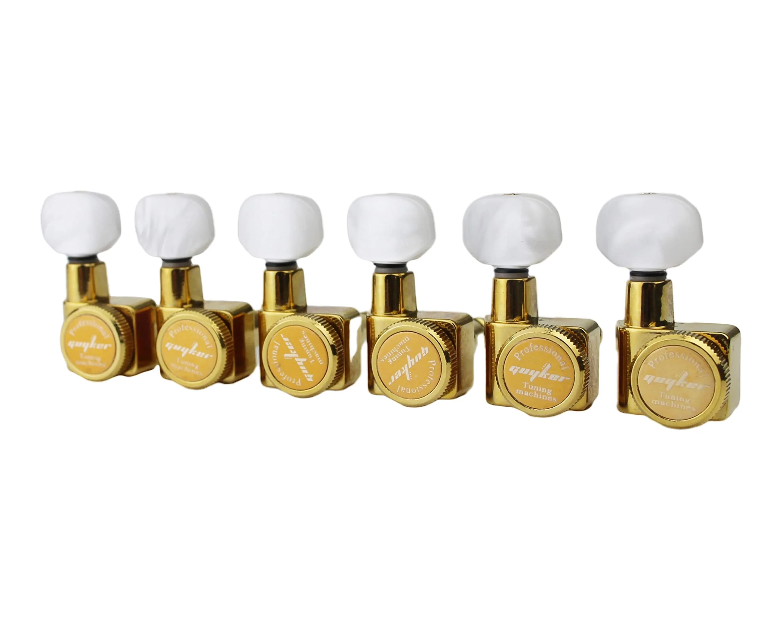 Guyker 6 In-line Guitar Locking Tuners – 1:18 Lock String Tuning Key Pegs Machine Heads for Folk Classical Acoustic Electric Guitar – Pearl Buttons, Golden Gold, Pearl Handle - Image 2