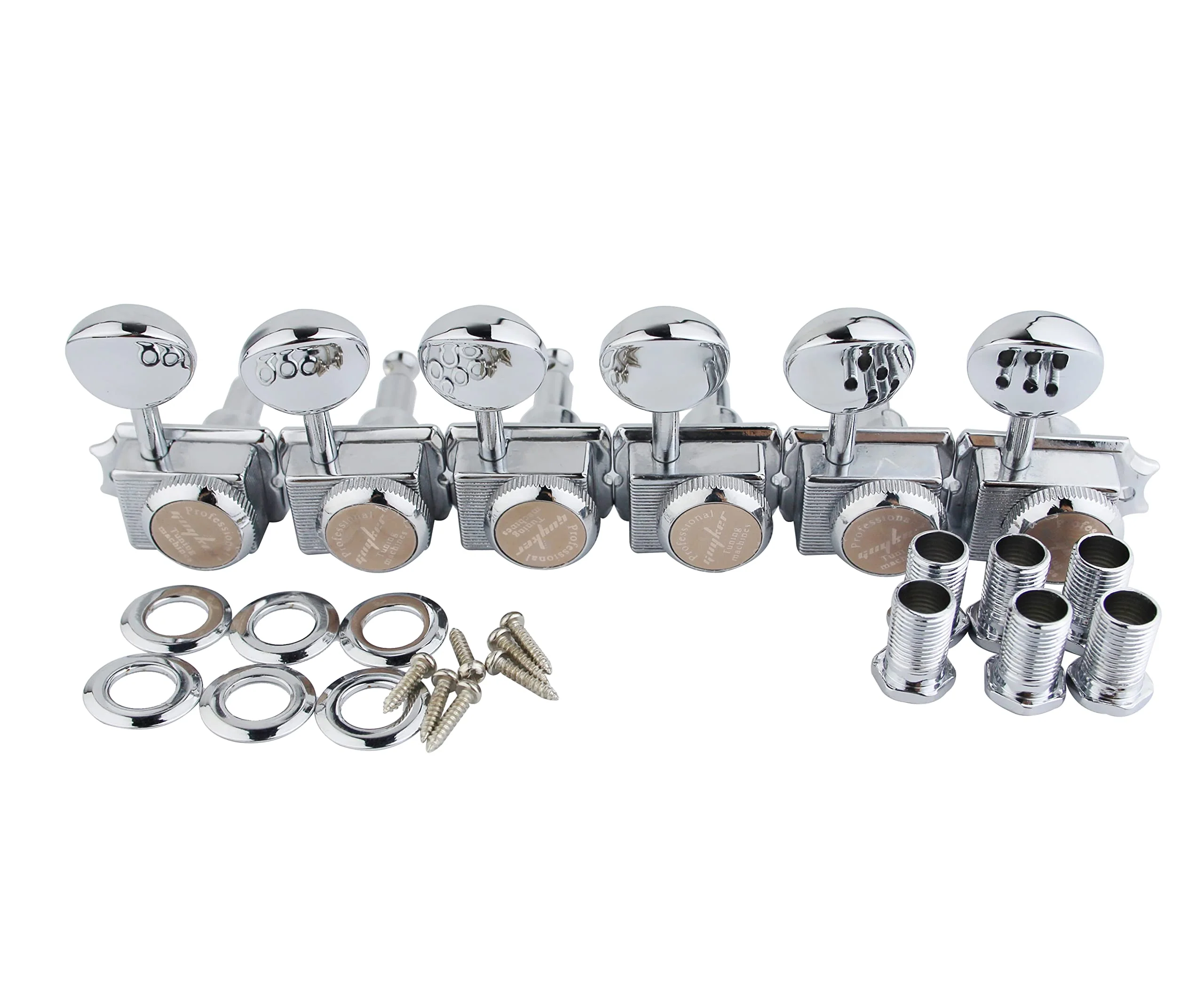 Guyker 6-in-line Vintage Guitar Lock String Tuners – Locking Tuning Key Pegs Machine Heads Replacement Parts for ST TL Style Electric Guitars – chrome - Image 2