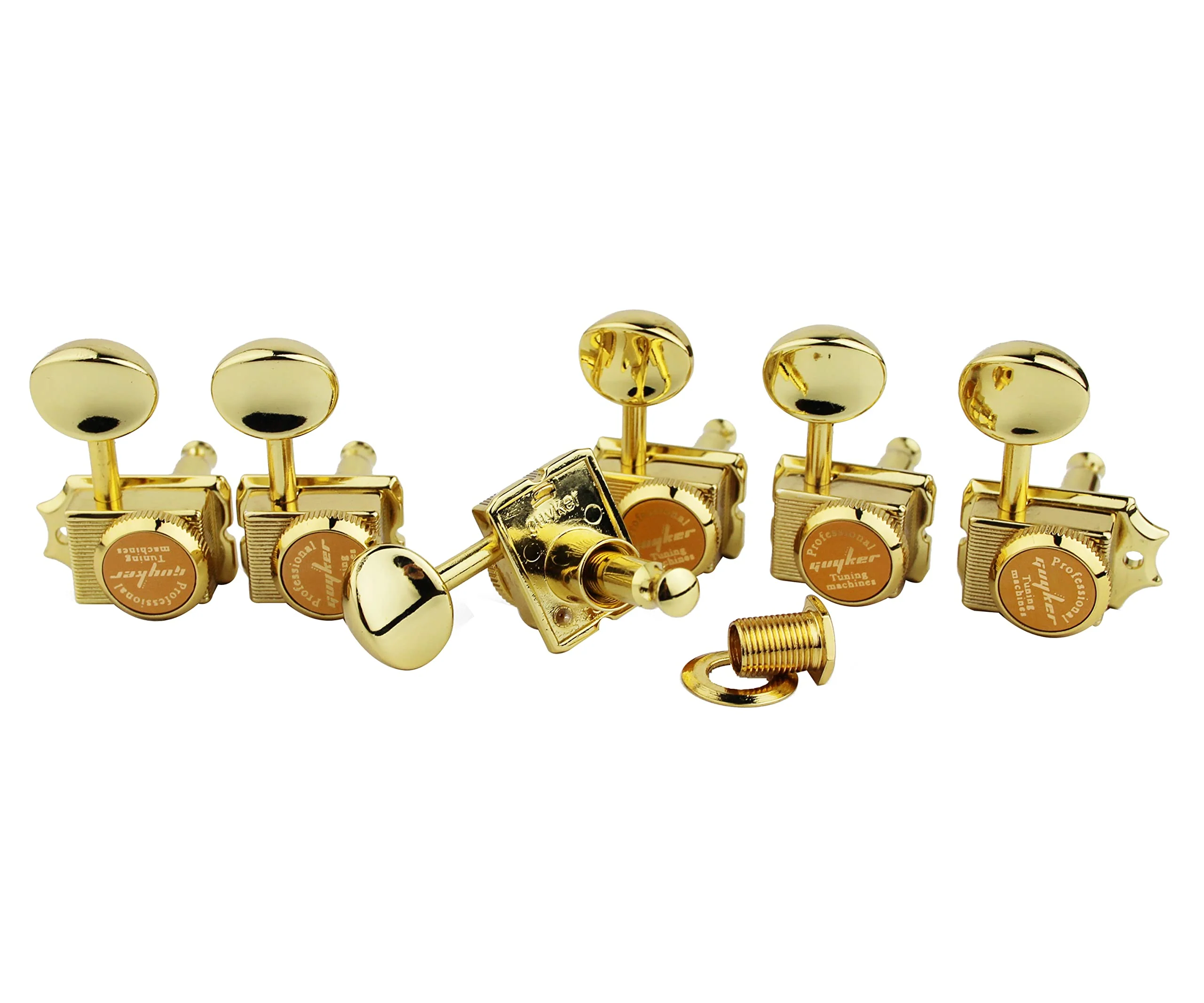 Guyker 6-in-line Vintage Guitar Lock String Tuners – Locking Tuning Key Pegs Machine Heads Replacement Parts for ST TL Style Electric Guitars Gear Ratio 1:15 – gold Golden - Image 2