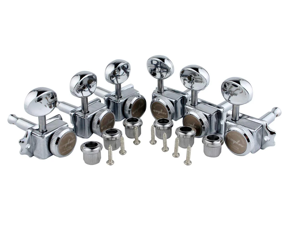 Guyker 6 Inline Vintage Guitar Lock String Tuners – Locking Tuning Key Pegs Machine Heads Replacement for ST TL Style Electric, Folk or Acoustic Guitars – Chrome - Image 2