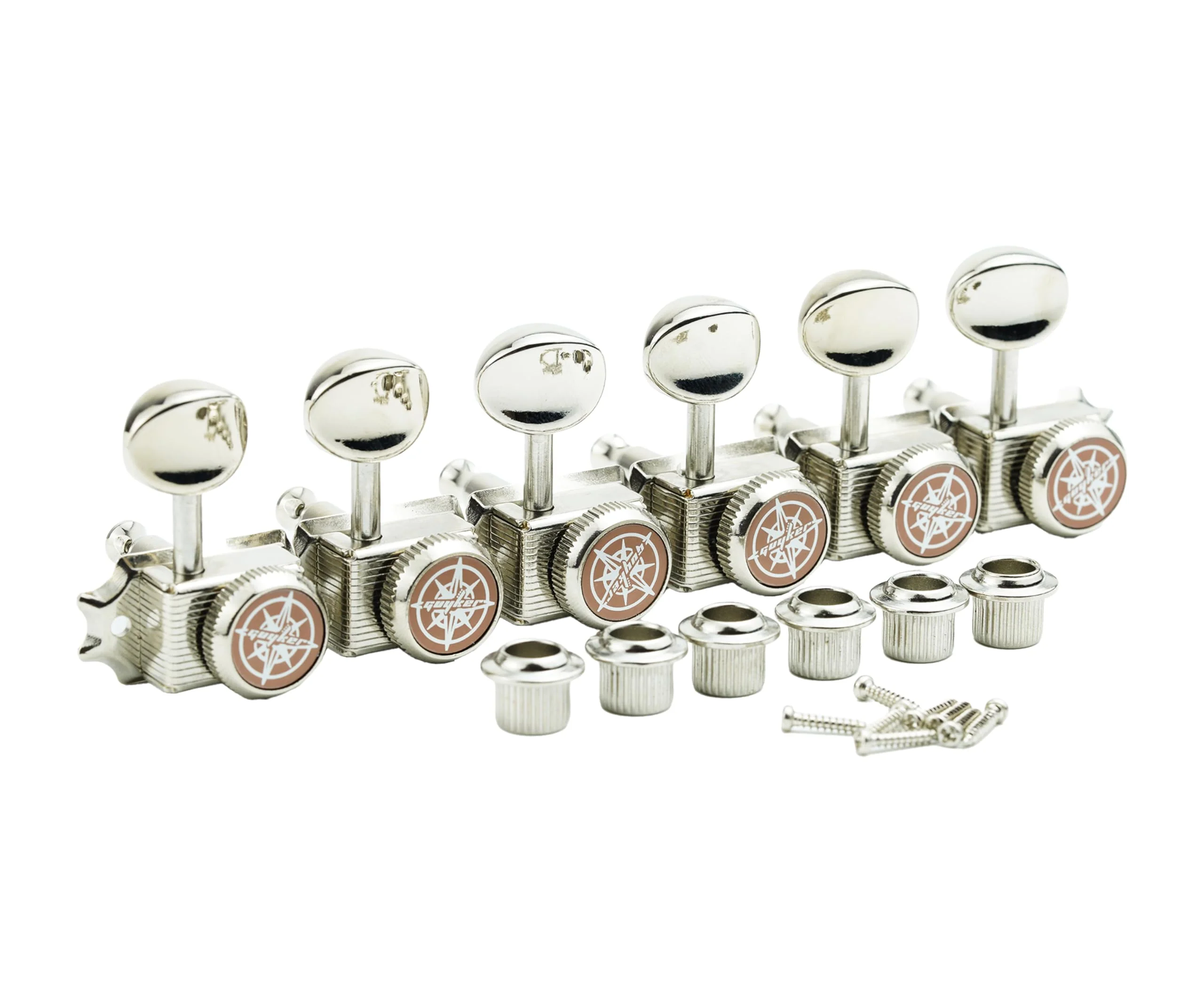 Guyker 6 Inline Vintage Guitar Lock String Tuners – Locking Tuning Key Pegs Machine Heads Replacement Parts for ST TL Style Electric, Folk or Acoustic Guitars – Nickel - Image 2