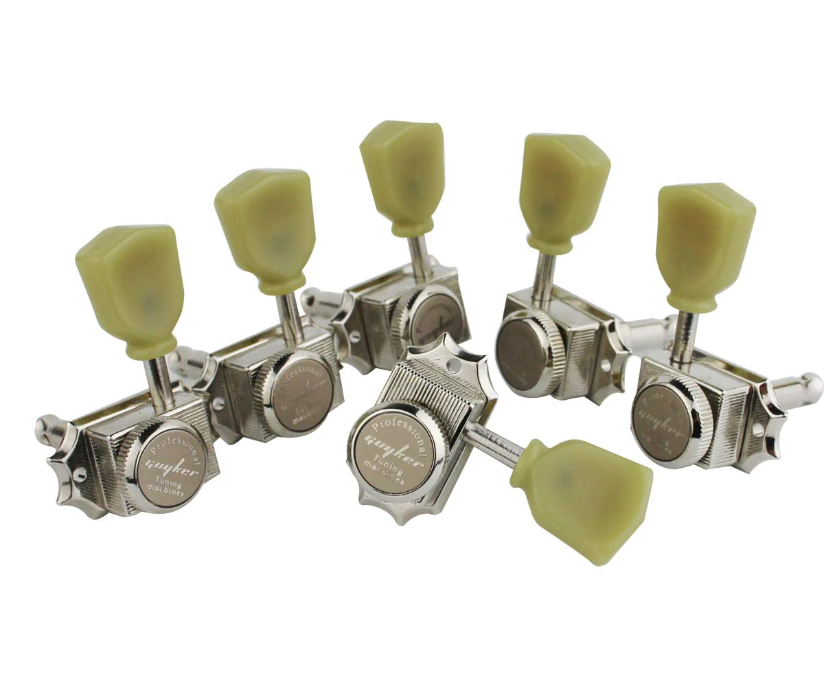 Guyker 6Pcs Guitar Locking String Tuning Pegs (3R + 3L) – 1:15 Vintage Deluxe Style Tuners Key Machine Heads Set with Keystone Knob Replacement for Les Paul Style Electric or Acoustic Guitar - Nickel - Image 2