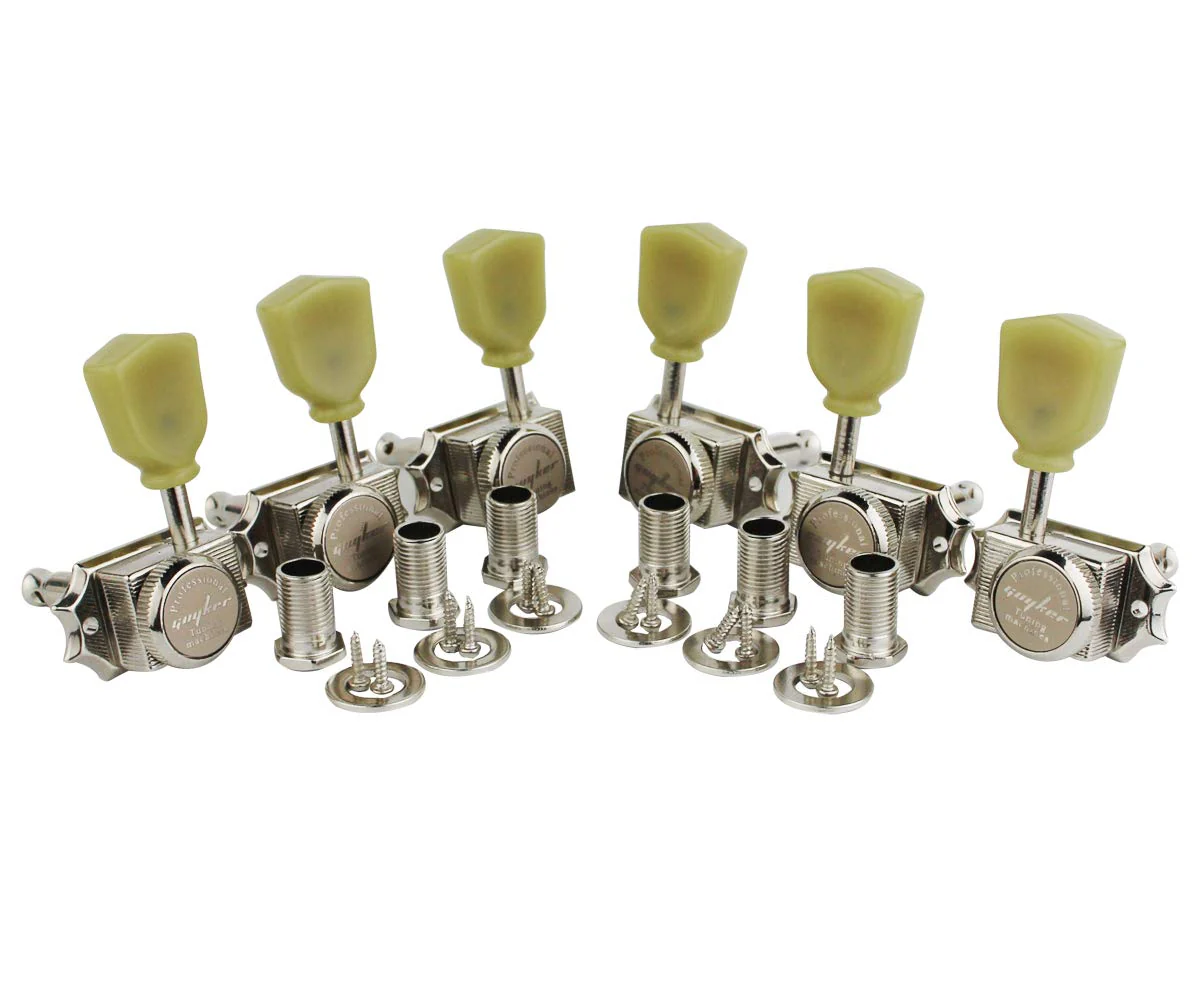 Guyker 6Pcs Guitar Locking String Tuning Pegs (3R + 3L) – 1:15 Vintage Deluxe Style Tuners Key Machine Heads Set with Keystone Knob Replacement for Les Paul Style Electric or Acoustic Guitar - Nickel - Image 3