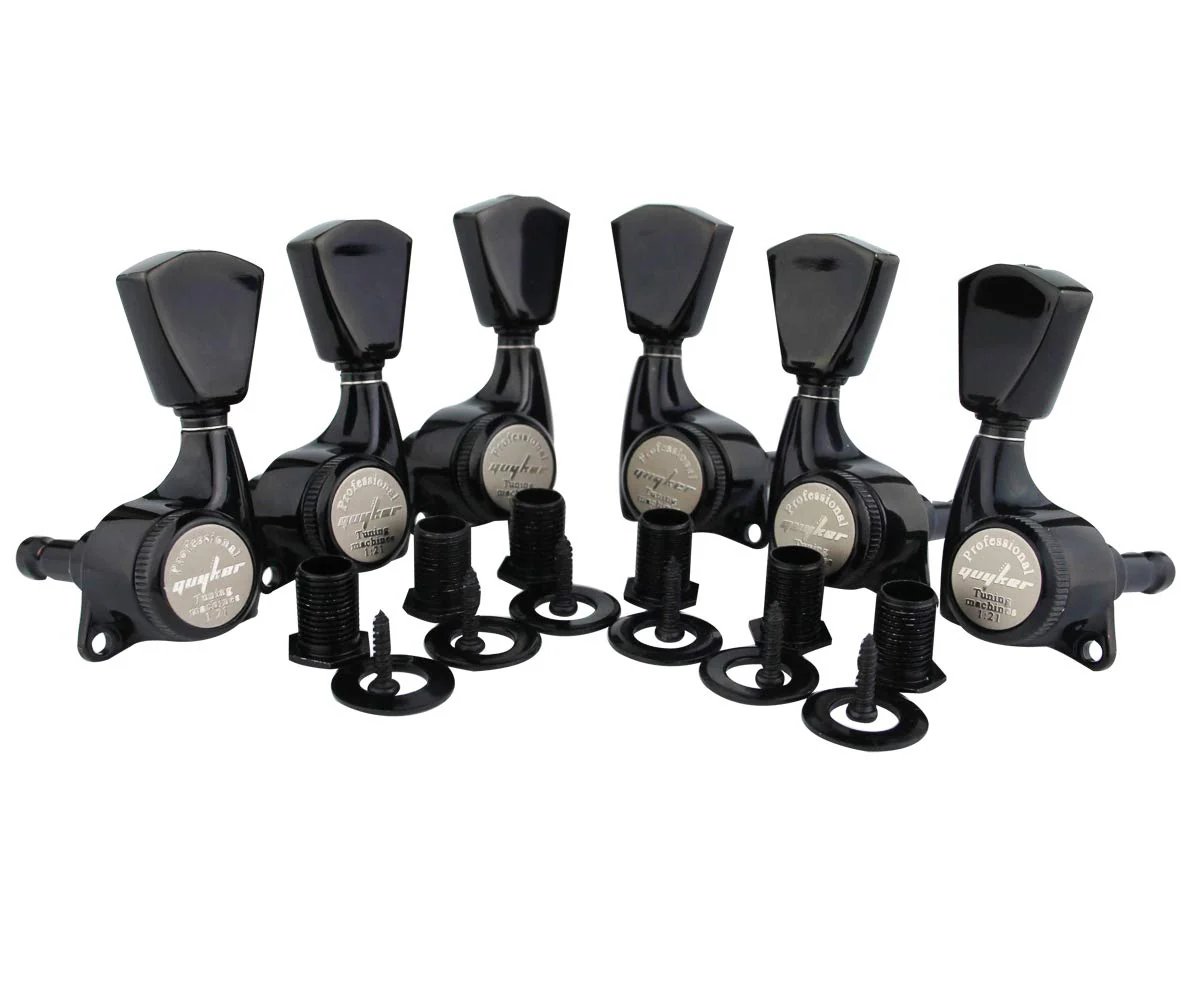 Guyker 6Pcs Guitar Locking Tuners (3L + 3R Handed) – 1:21 Lock String Sealed Tuning Key Pegs Machine Heads with Keystone Knob Replacement for LP, SG, TL Style Electric or Acoustic Guitars – Black Black - Ratio 1:21 - Image 2