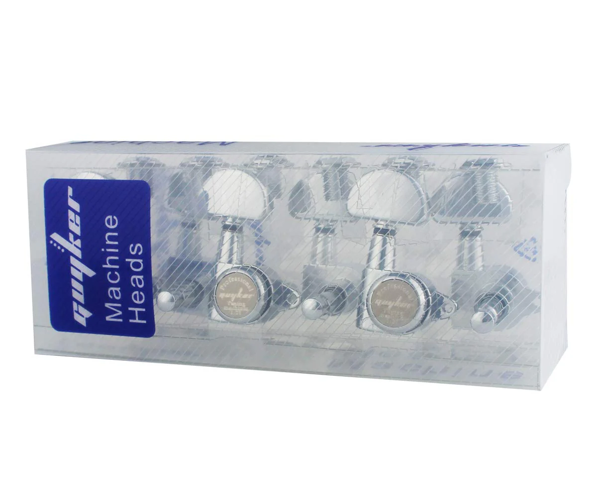 Guyker 6Pcs Guitar Locking Tuners (3L + 3R Handed) – 1:21 Lock String Tuning Key Pegs Machine Heads with Half-Circle Handle Replacement for LP SG Style Electric, Folk or Acoustic Guitars – Chrome Chrome - Ratio 1:21 - Image 6