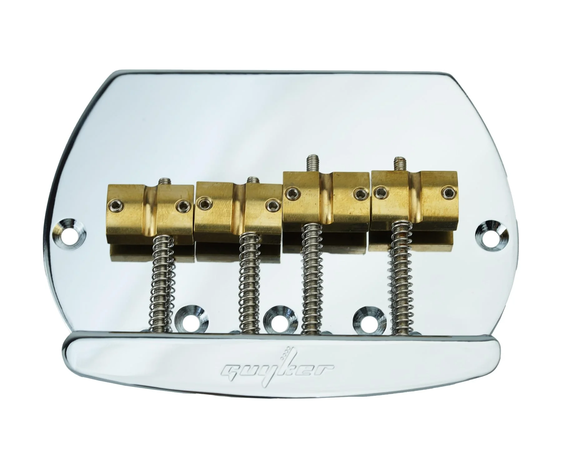 Guyker Bass Bridge String Spacing 19.3mm, 4 String Fixed Bass Bridge with Solid Brass Saddle & Iron Plate (GB1007, Chrome) - Image 3