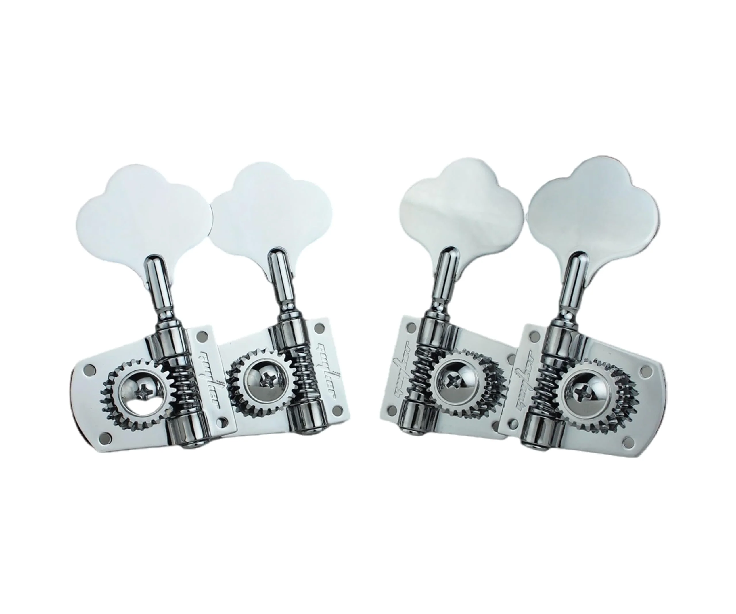 Guyker Bass Machine Head (2R + 2L) - 1:21 Ratio Gear Open Frame Tuners Tuning Key Pegs Replacement for Electric Jazz Guitar Bass or Precision Instruments, Chrome 2R + 2L