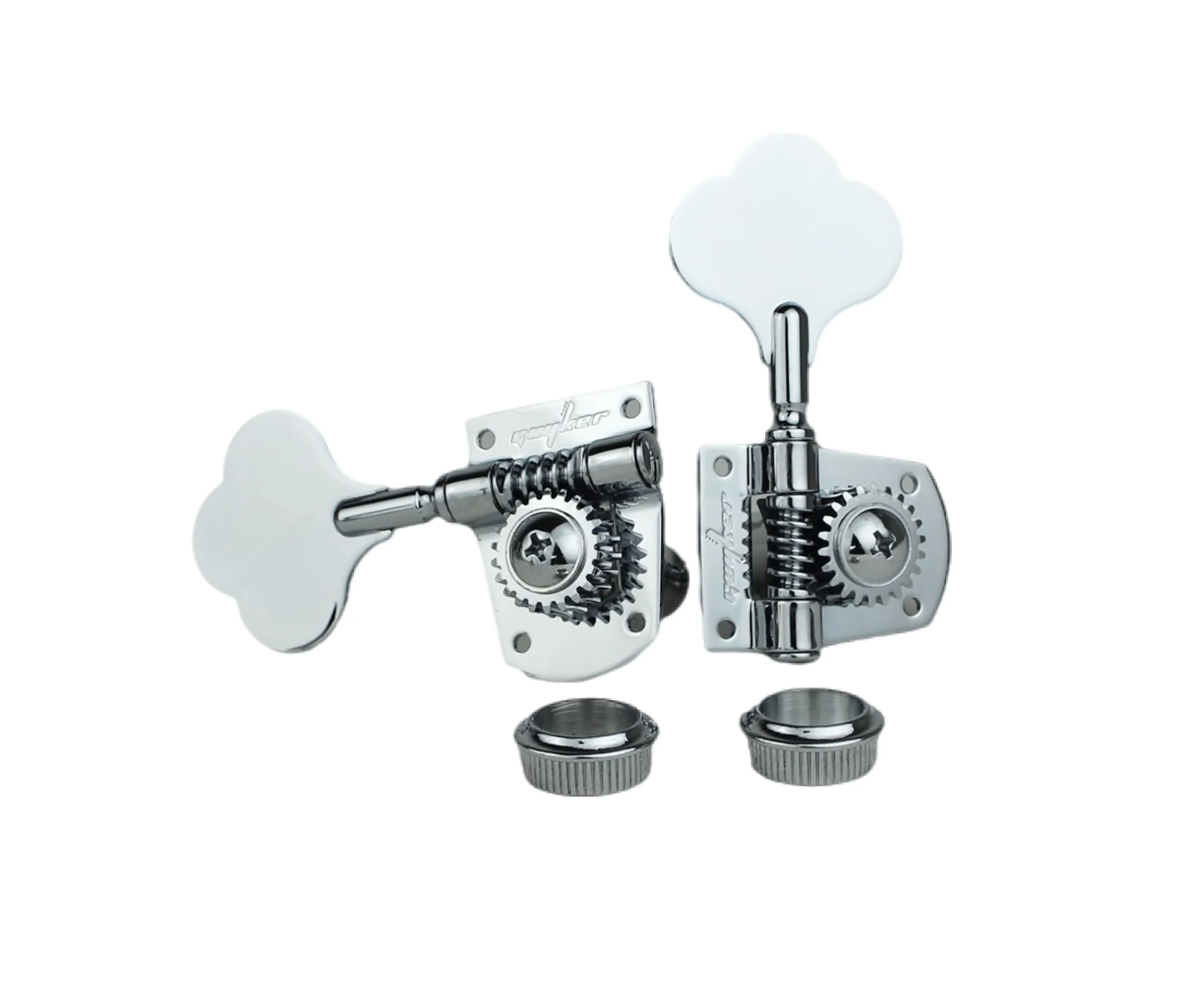 Guyker Bass Machine Head (2R + 2L) - 1:21 Ratio Gear Open Frame Tuners Tuning Key Pegs Replacement for Electric Jazz Guitar Bass or Precision Instruments, Chrome 2R + 2L - Image 2