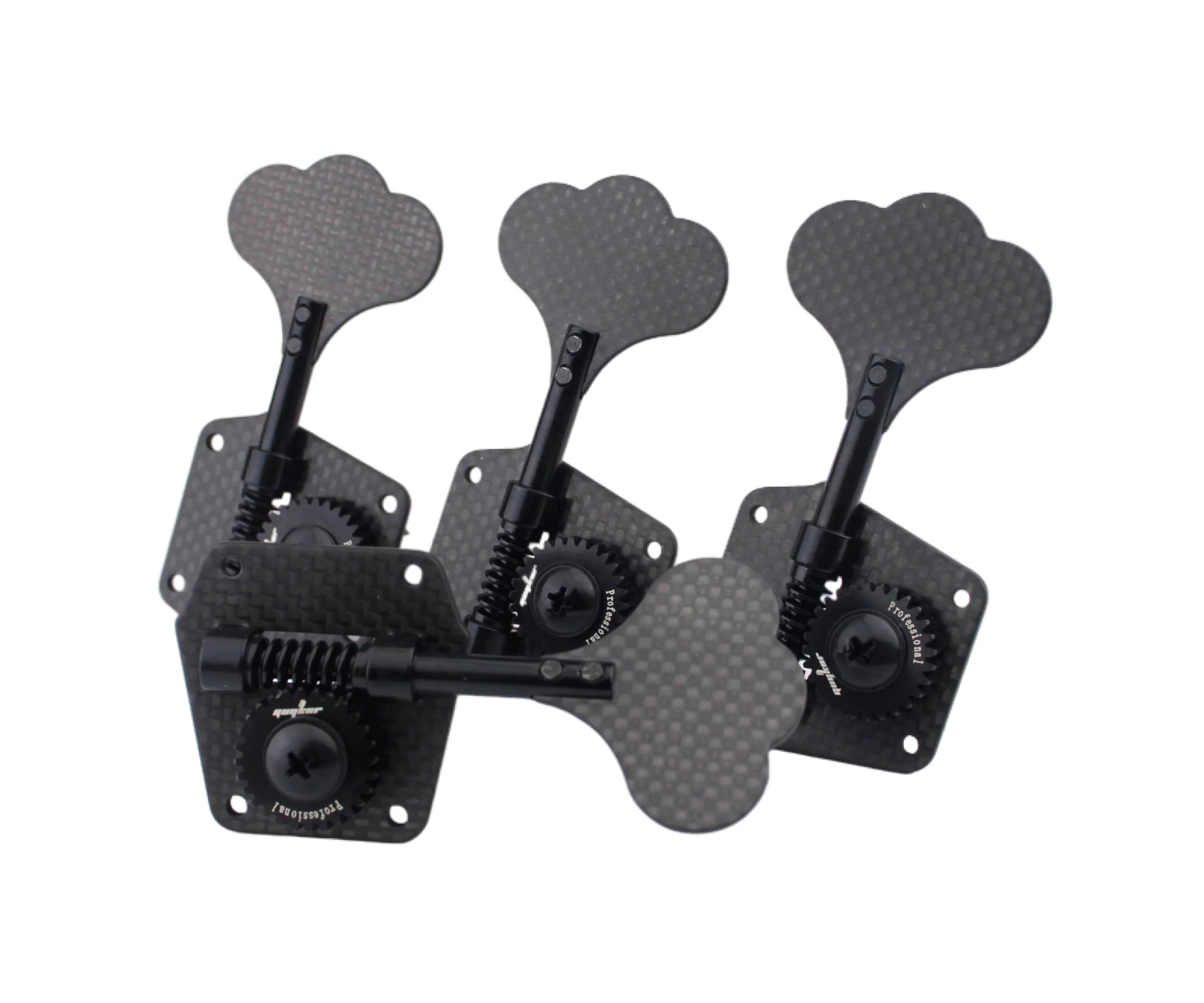 Guyker Carbon Fiber Bass Tuners (4 for Right) - 1:28 Ratio Gear Open Frame Machine Head Tuning Key Pegs Replacement for Electric Jazz Guitar Bass or Precision Instruments, Black 4 for Right - Image 2