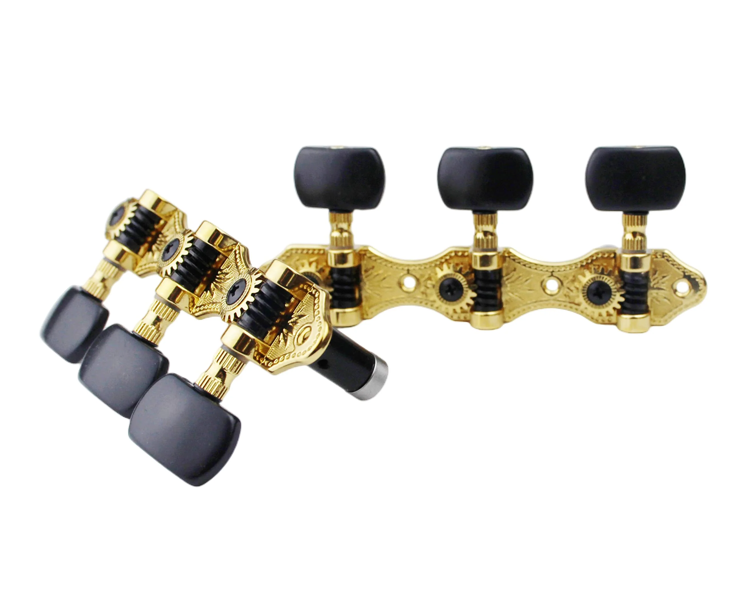 Guyker Classical Guitar Tuners, 1:18 Ratio Open Frame Style Acoustic Guitar Tuning Keys Steel String Pegs Machine Heads 2 Planks (3+3) (Gold, Black Button) Gold, Black Button - Image 2