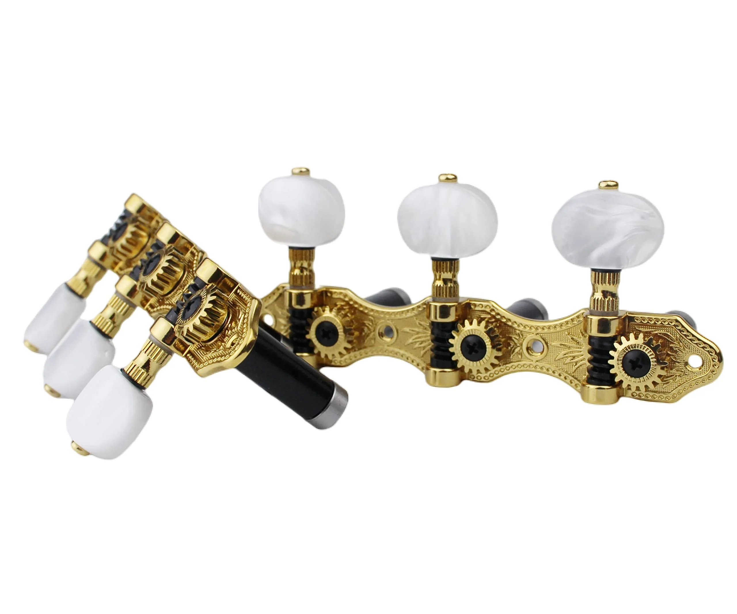Guyker Classical Guitar Tuners, 1:18 Ratio Open Frame Style Acoustic Guitar Tuning Keys Steel String Pegs Machine Heads 2 Planks (3+3) (Gold, Oval White Jade Button) - Image 2