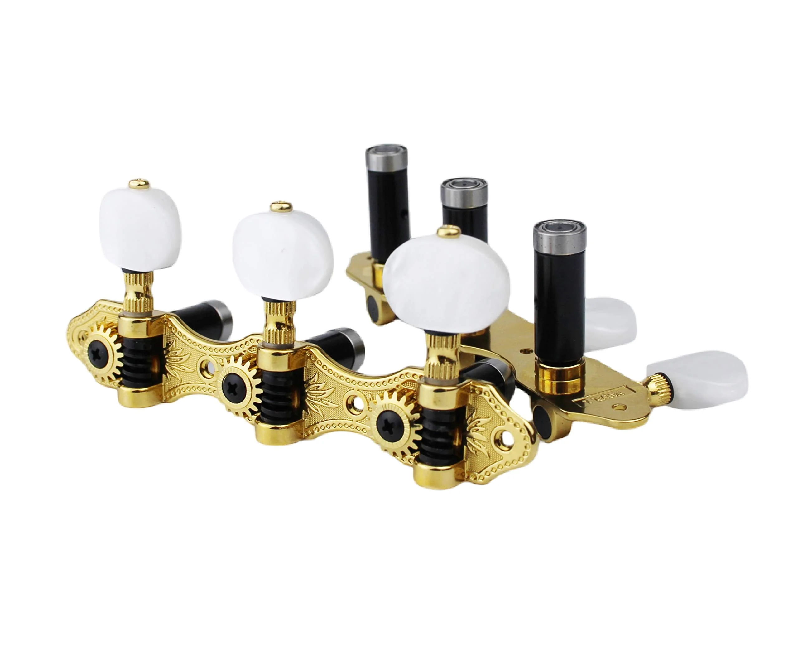Guyker Classical Guitar Tuners, 1:18 Ratio Open Frame Style Acoustic Guitar Tuning Keys Steel String Pegs Machine Heads 2 Planks (3+3) (Gold, Oval White Jade Button) - Image 4