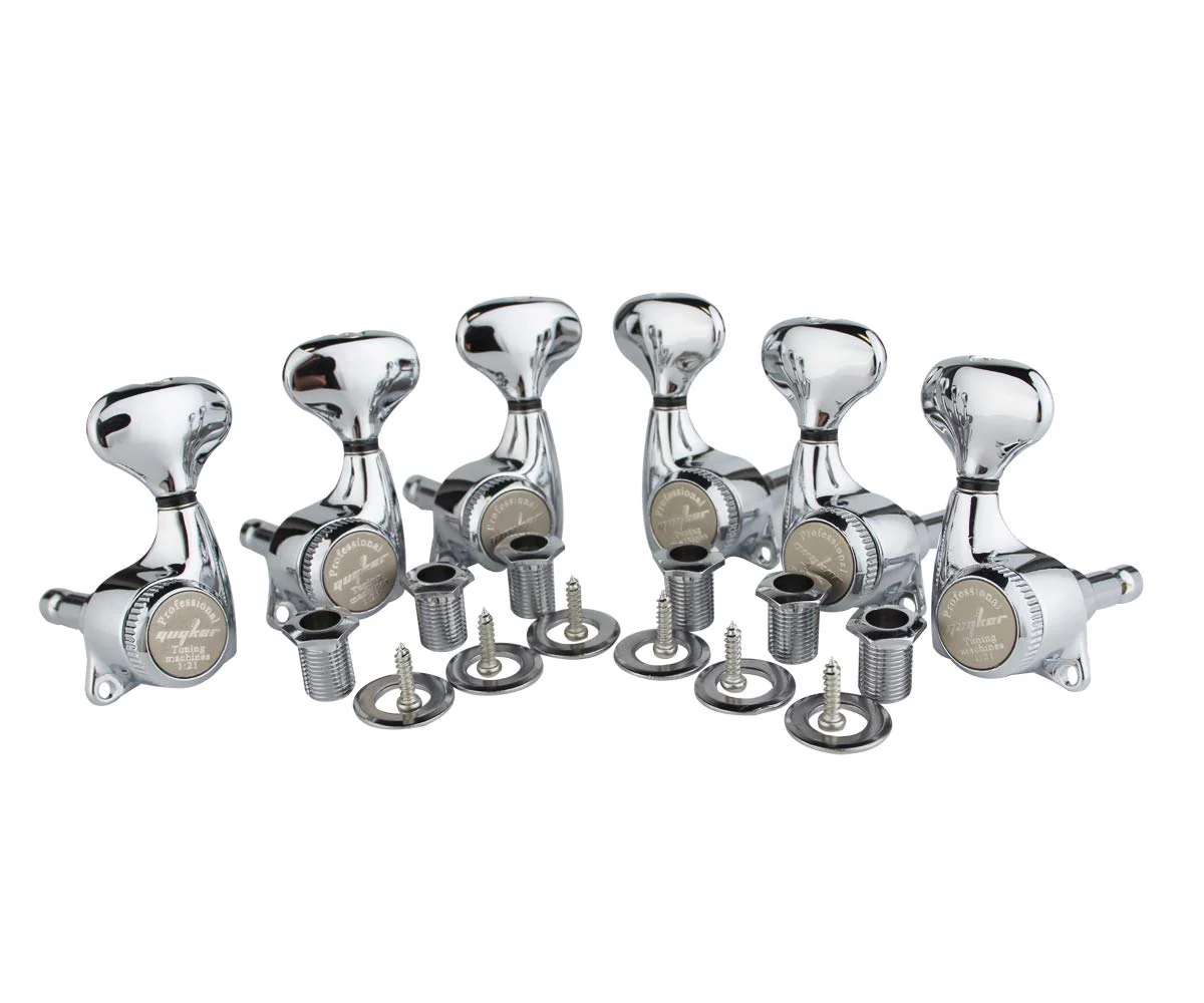 Guyker Guitar Locking Tuners (3L + 3R) - 1:21 Lock String Tuning Key Pegs Machine Head Set Replacement for ST TL SG LP Style Electric, Folk or Acoustic Guitars - Chrome - Image 4