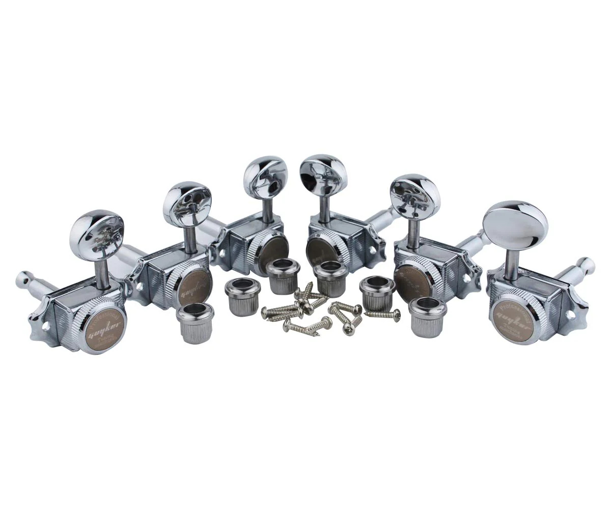 Guyker Guitar Locking Tuners (3L + 3R Handed) – Vintage Deluxe Lock String Tuning Key Pegs Machine Heads Replacement Parts – Chrome Chrome, Metal Handle - Image 2