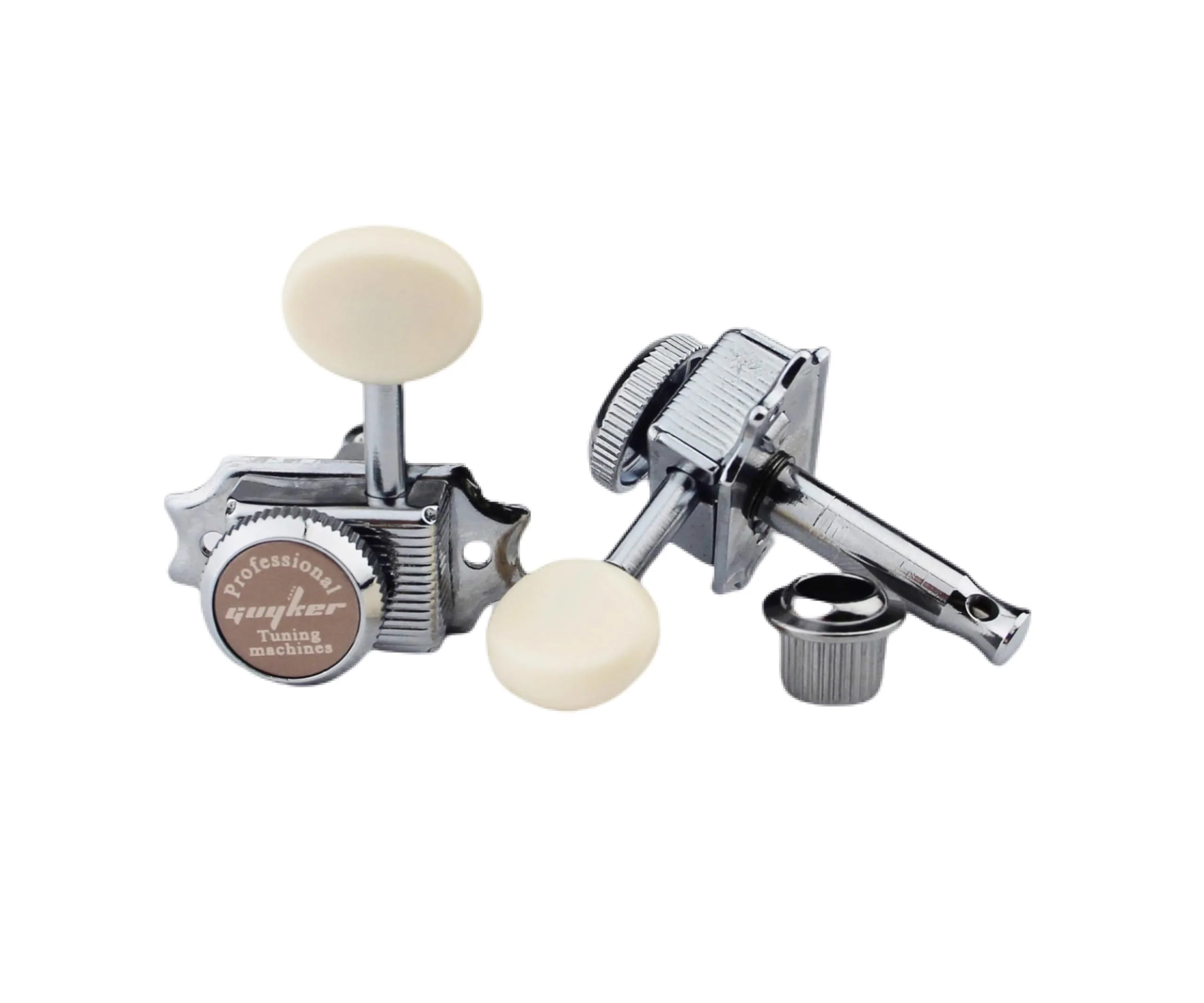 Guyker Guitar Locking Tuners (3L + 3R Handed) – Vintage Deluxe Lock String Tuning Key Pegs Machine Heads Replacement Parts – Chrome, Cream Handle - Image 2