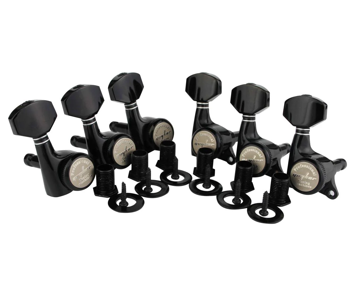 Guyker Guitar Locking Tuners (6 Right Handed) - 1:18 Ratio Lock String Tuning Key Pegs Machine Heads with Hexagonal Handle Replacement for LP SG Style Electric, Folk or Acoustic Guitars - Black 6 for Right Black SP - Image 2